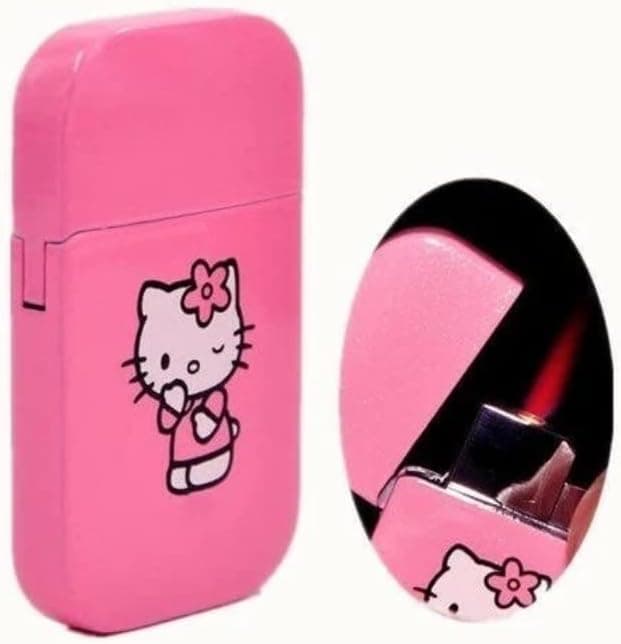 NIVEK Pink Glitter Kitty Pink Flame Pocket Lighter KT Cat Refillable Kawaii Y2K Aesthetic Windproof Flame