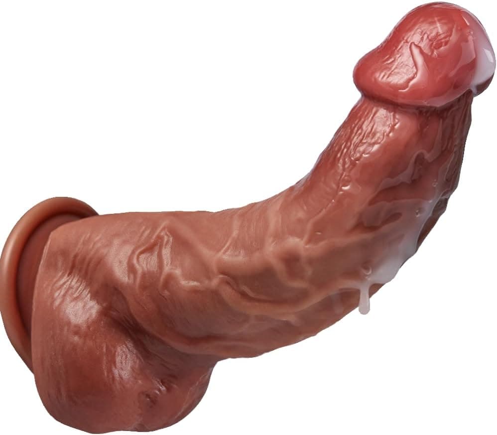 Lubisey 2.36'' Diameter Realistic Thick Dildo for G-spot Orgasm, 7.87'' Curved Shaft Big Huge Dildos with Strong Suction Cup, Silicone Dildos Realistic Penis Anal Dildo Toy Consolador para Hombre Light Brown