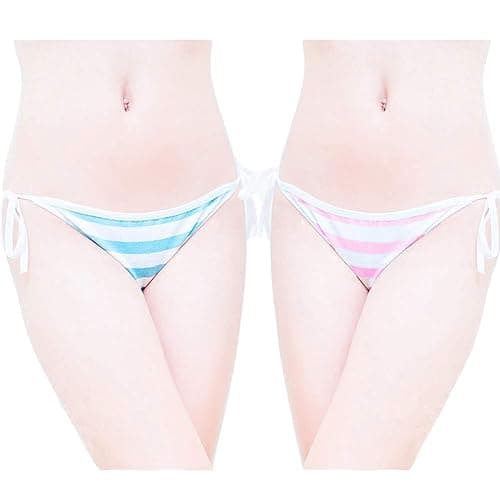 Joyralcos Japanese Striped Panties Bikini Cotton Anime Blue Pink Cosplay Underwear 2 Pack Briefs