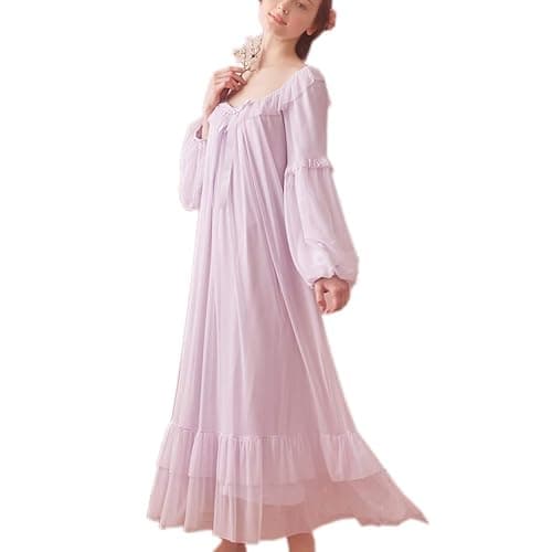 SINGINGQWEEN Women's Vintage Victorian Nightgown Long Sleeve Sheer Sleepwear Pajamas Nightwear Lounge Dress