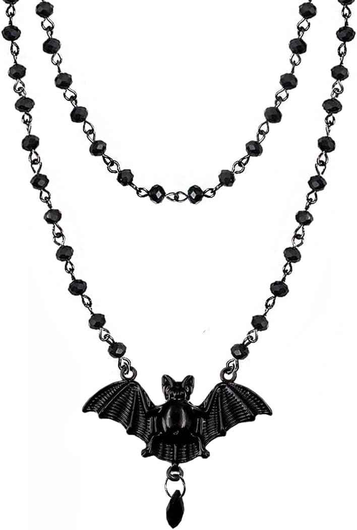 Gothic Bat Necklaces Moon Cross Necklaces Black Crystal Chain Halloween Black Pendant Choker Halloween Jewelry for Woman