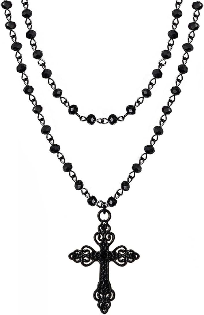 Gothic Bat Necklaces Moon Cross Necklaces Black Crystal Chain Halloween Black Pendant Choker Halloween Jewelry for Woman