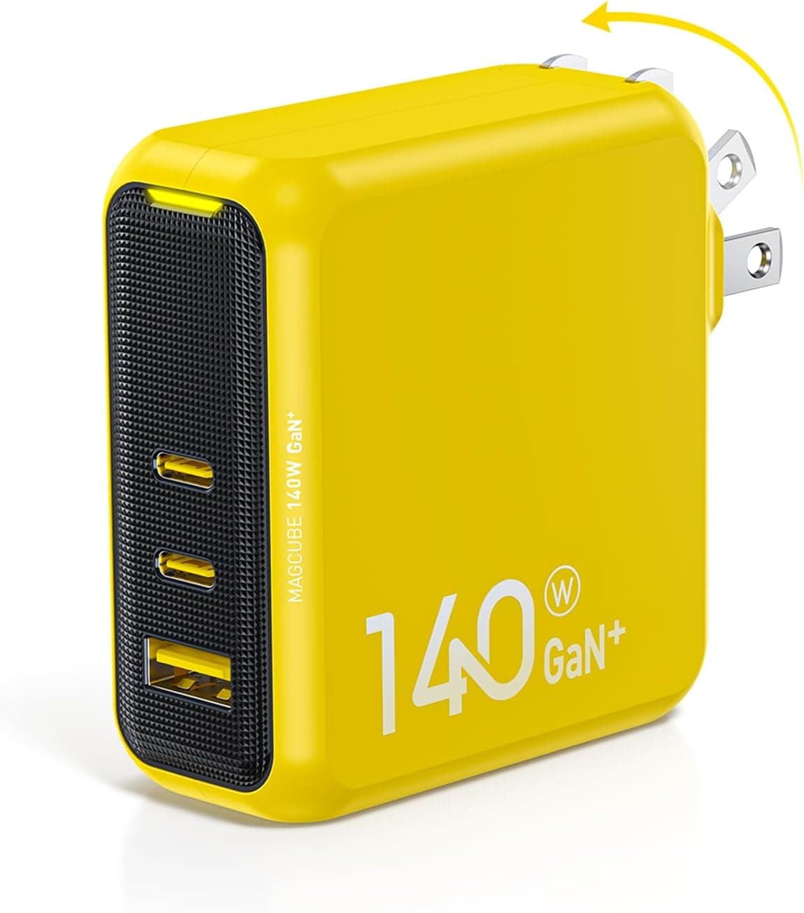 AOHI Magcube 140W USB C Charger PD3.1 3-Port GaN+ Laptop Wall Charger 100W Fast Charging Power Adapter Foldable Plug for MacBook Pro 16'', Dell XPS, iPad Pro, Galaxy, iPhone 15 Pro, Chromebook Yellow