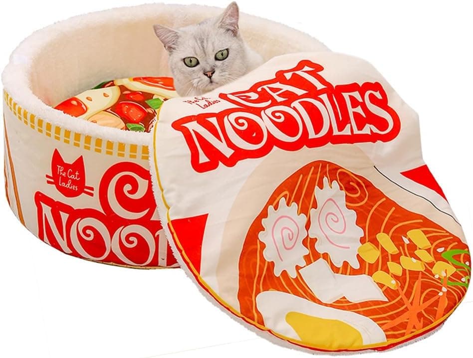 Noodle Bowl Shaped Pet Bed with Cover, Enclosed Cat Bed for Indoor Cats and Small Dogs, Detachable Dog Bed, All-Season General Pet Bed, Washable Cat House for Kittens, Warm Puppy Bed (XL) Noodle bowl style XL