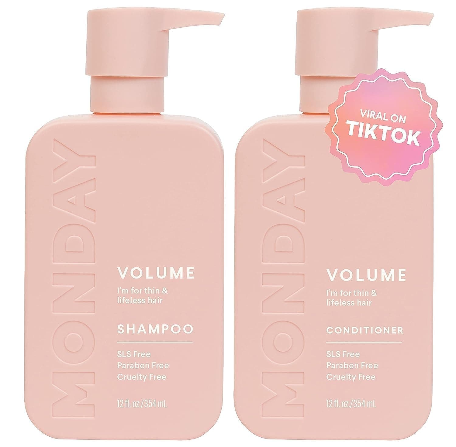 MONDAY HAIRCARE Volume Shampoo + Conditioner Set (2 Pack) 12oz Each for Thin, Fine, and Oily Hair, Made from Coconut Oil, Ginger Extract, & Vitamin E, 100% Recyclable Bottles