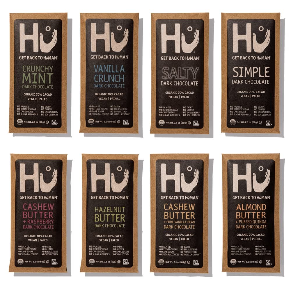 Hu Chocolate Bars | 8 Pack VARIETY SAMPLER PACK | Natural Organic Vegan, Gluten Free, Paleo, Non GMO, Fair Trade Dark Chocolate | 2.1oz Each 8pack Variety 2.1 Ounce (Pack of 8): 8pack Variety 2.1 Ounce (Pack of 8)