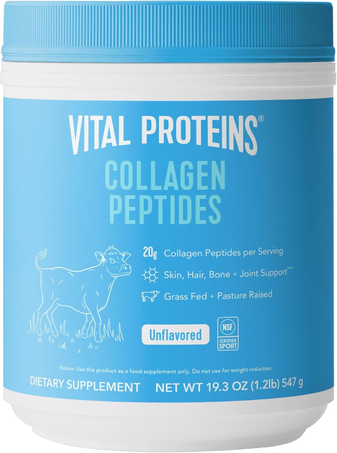 Vital Proteins Grass Fed Collagen Peptides Powder, Supports Hair, Skin, Nails, Bones, and Joints Health, Hydrolyzed Peptides - Zero Sugar, Unflavored, 19.3oz Unflavored 27 Servings (Pack of 1)