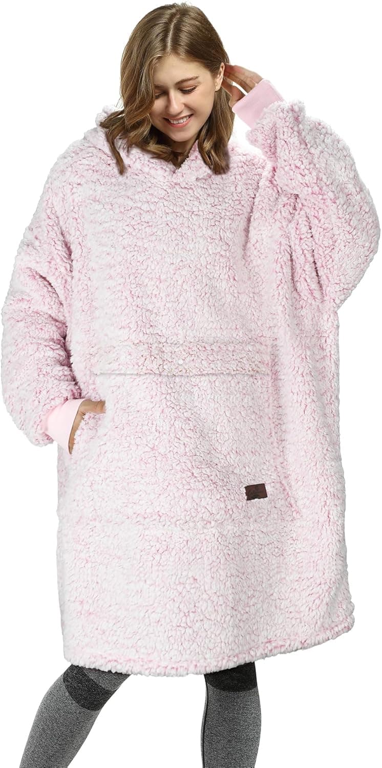 Catalonia Oversized Blanket Hoodie Sweatshirt, Wearable Sherpa Lounging Pullover for Adults Women Men One Size Black-Extra Long: One Size Ombre Pink