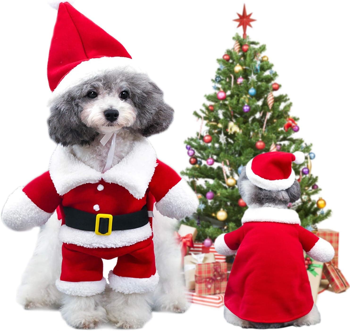 QETRABONE Small Santa Dog Cat Costume Christmas Pet Clothes Outfits Red Christmas Santa Claus Hat Scarf Cosplay Dressing up Xmas Party New Year Clothing Accessories for Small Cat Dog (Large, Santa) santa Large