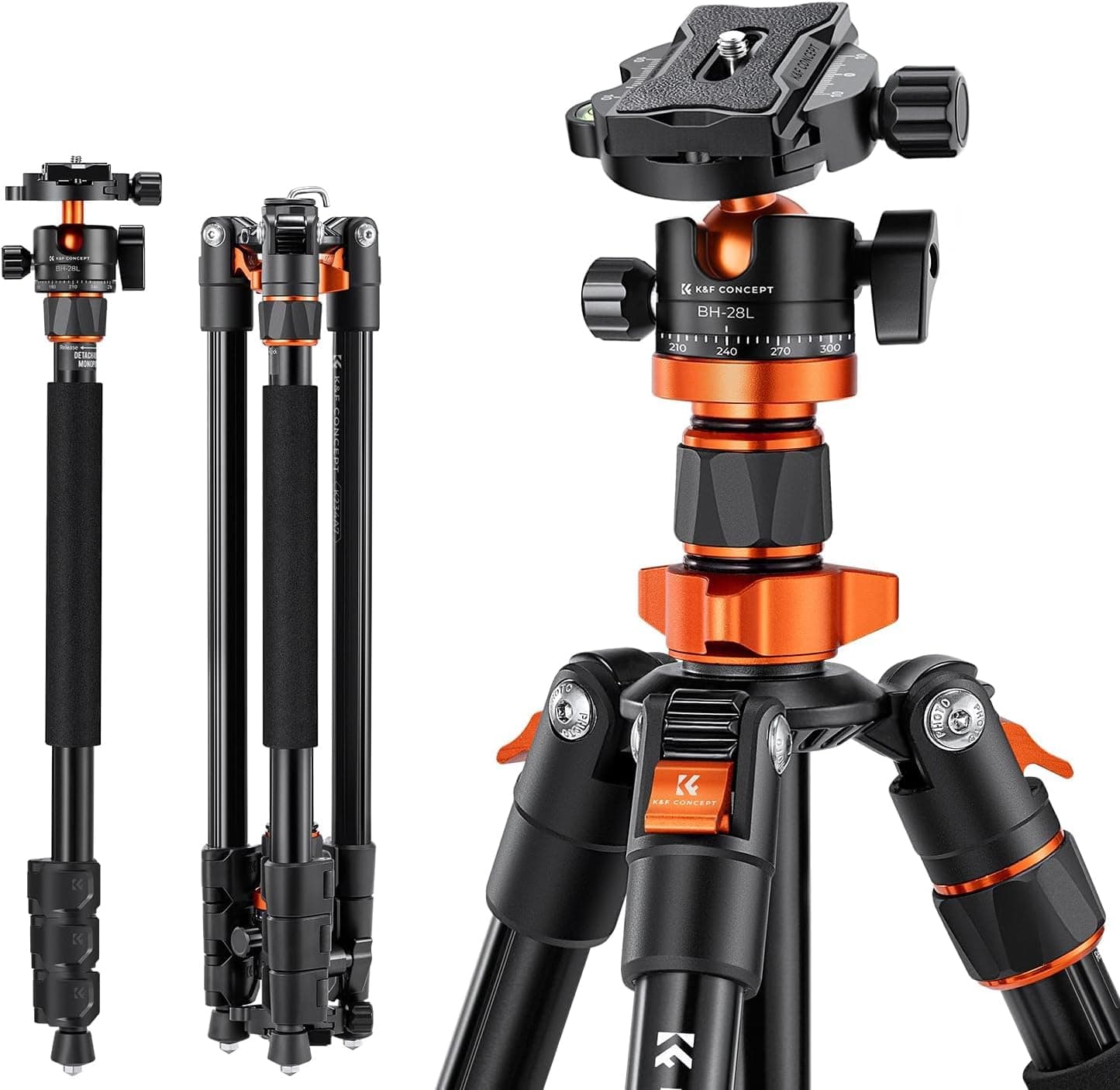 K&F Concept 78 inch Camera Tripod for DSLR Compact Aluminum Tripod with 360 Degree Ball Head and 10KG Load for Travel and Work K234A7+BH-28L (S210)