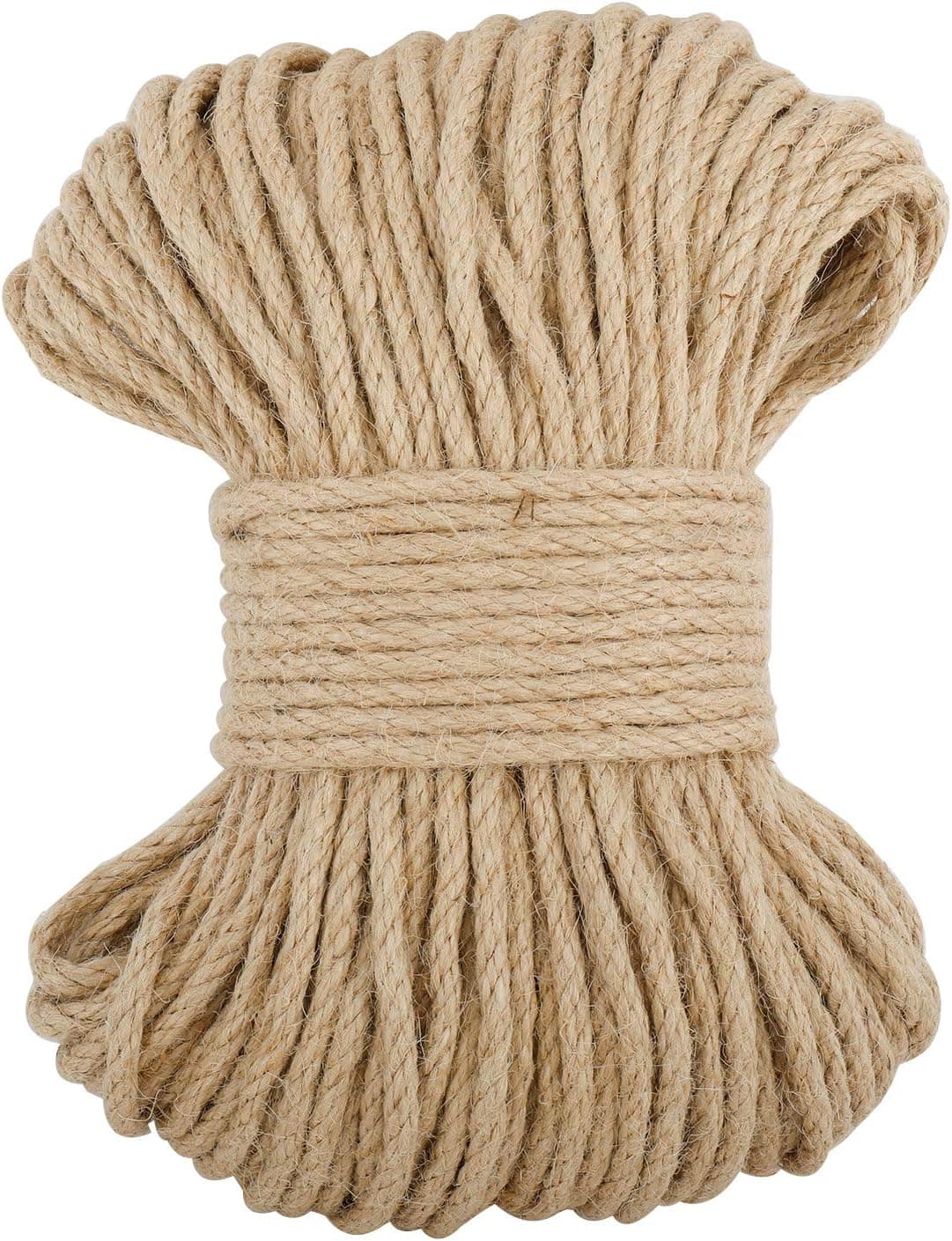 Natural Jute Twine Hemp Rope 164 Feet 6mm(1/4 Inch) Hemp Rope Soft Durable Rope Without Nasty Chemical Smell Excellent for Ribbon Wrap and Other Crafts Accessory 164FT 6mm: 164FT 6mm