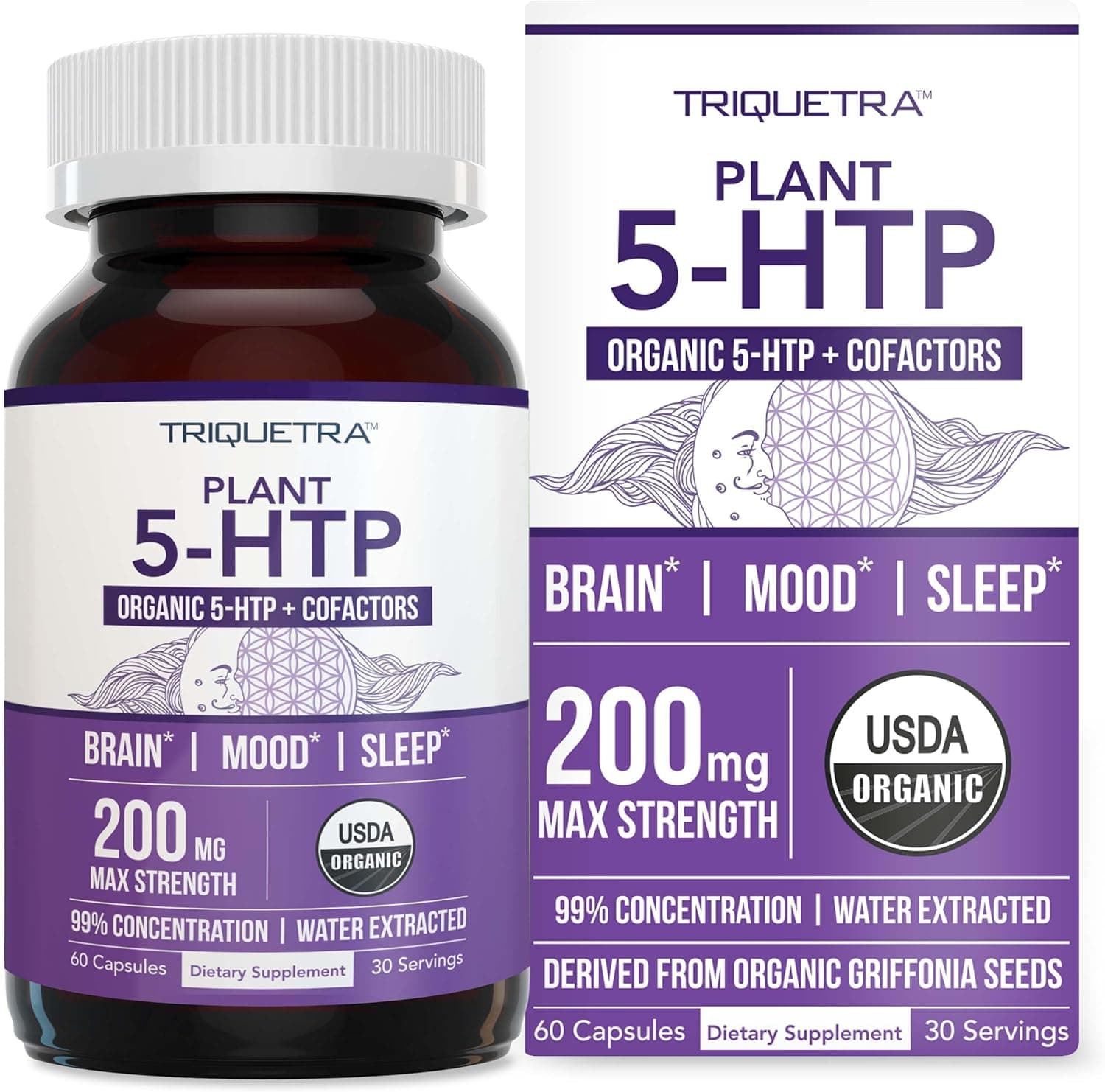 Organic 5-HTP - 200 mg | 99% 5HTP Concentration, Plus Cofactor Vitamin B6 & Lion’s Mane | Water Extracted from Organic Griffonia Seeds | Supports Mood, Cognition & Sleep (60 Capsules | 30 Servings)