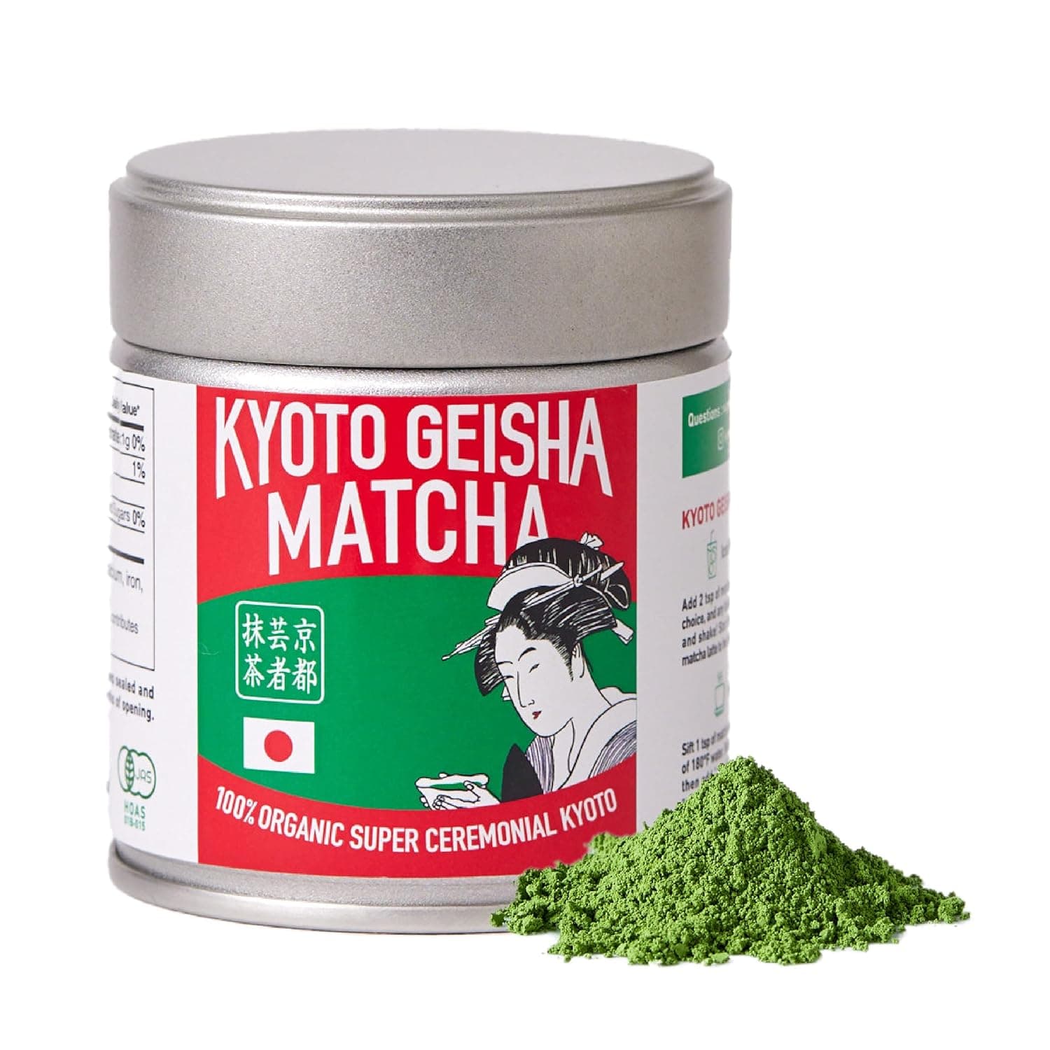 Kyoto Geisha Matcha Japanese Organic Matcha Powder - Super Ceremonial Grade Matcha - Authentic Kyoto Single Origin - Premium First Harvest Green Tea Leaves - Low Carb & Zero Calories (30g) Super Ceremonial (Tin) 1.06 Ounce (Pack of 1)