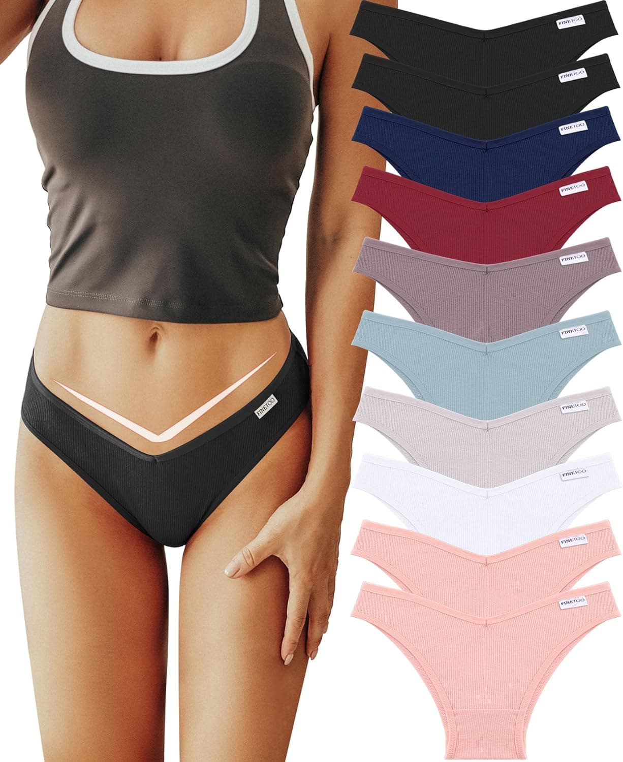 FINETOO 10 Pack Womens Cotton Underwear Sexy Stretch Bikini Panties Low Rise Hipster Ladies Soft V-Waist Cheeky S-XL Large Multicolor a