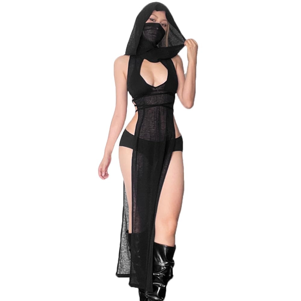 Sexy Cover Ups for Swimsuit Mock Neck Bikini Coverups High Split Dress with Hooded - Image 1