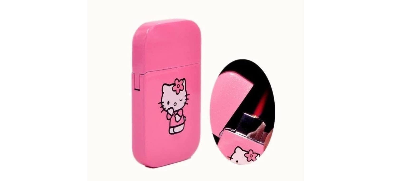 NIVEK Pink Glitter Kitty Pink Flame Pocket Lighter KT Cat Refillable Kawaii Y2K Aesthetic Windproof Flame - Image 1