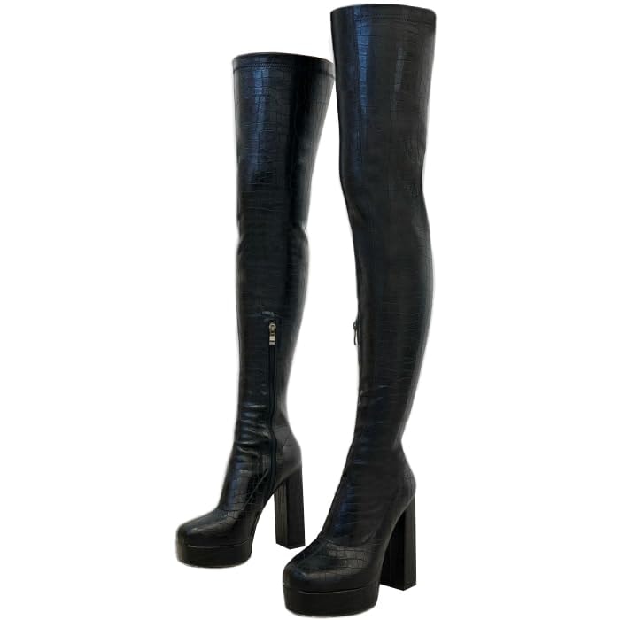 Roimaash Women's Over-the-knee Boots Thigh High Heels: 7 Black Stone