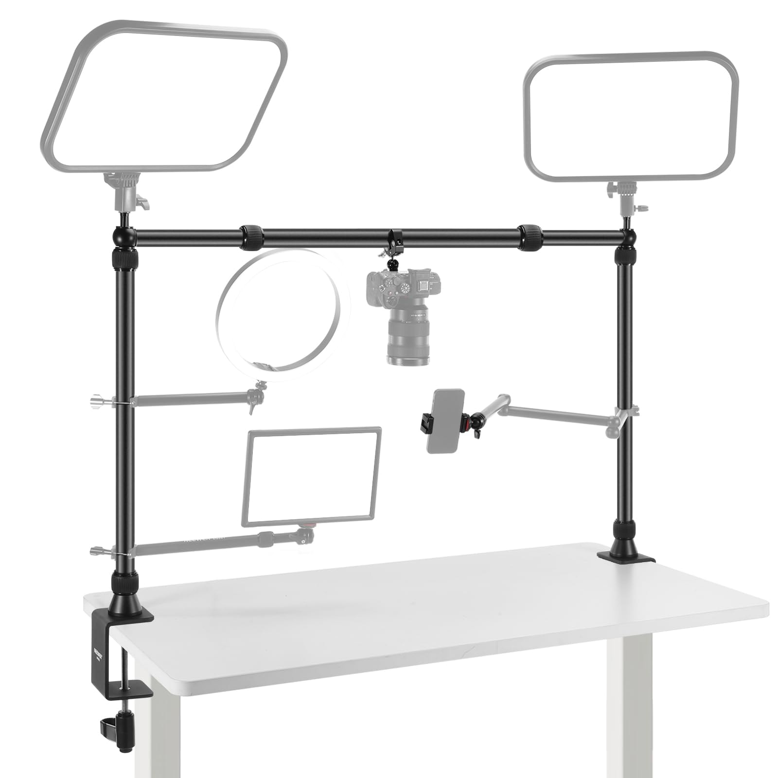 NEEWER Overhead Camera Mount Rig with 2 Ball Heads, Super Clamp/Mobile Phone Holder/Camera Desk Mount, Multi Device Mount, Platform Overhead Tripod, Adjustable Height Width, Max Load 12 kg, NK002: NEEWER Overhead Camera Mount Rig with 2 Ball Heads, Super Clamp/Mobile Phone Holder/Camera Desk Mount, Multi Device Mount, Platform Overhead Tripod, Adjustable Height Width, Max Load 12 kg, NK002