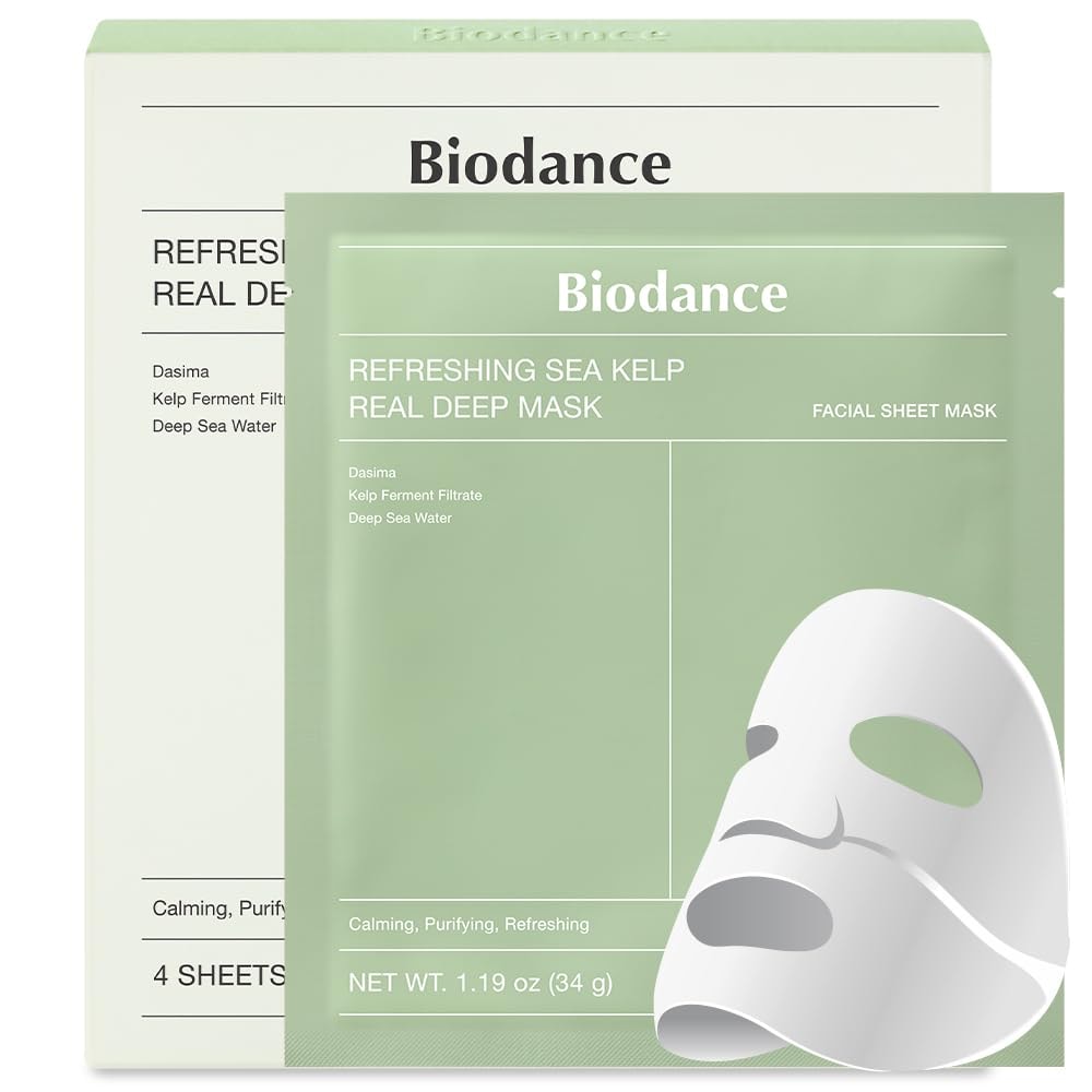 BIODANCE Bio-Collagen Real Deep Mask, Hydrating Overnight Hydrogel Mask, Pore Minimizing, Elasticity Improvement, 34g x4ea: 4 Count (Pack of 1) Sea Kelp