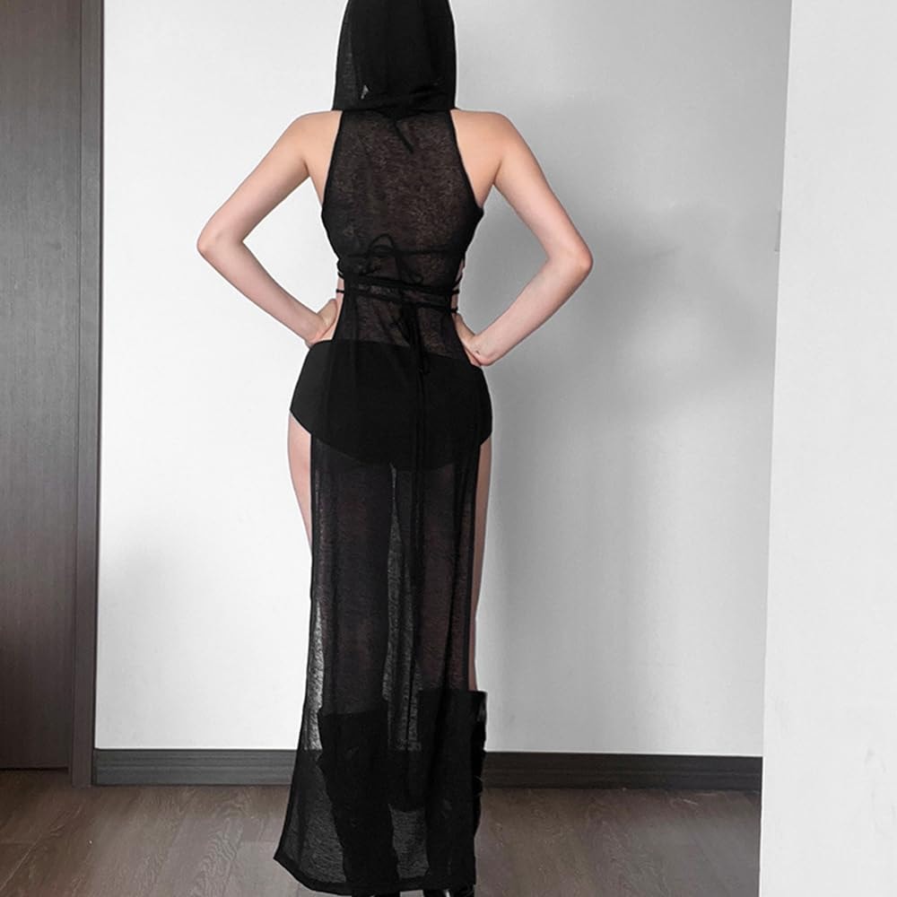 Sexy Cover Ups for Swimsuit Mock Neck Bikini Coverups High Split Dress with Hooded - Image 4