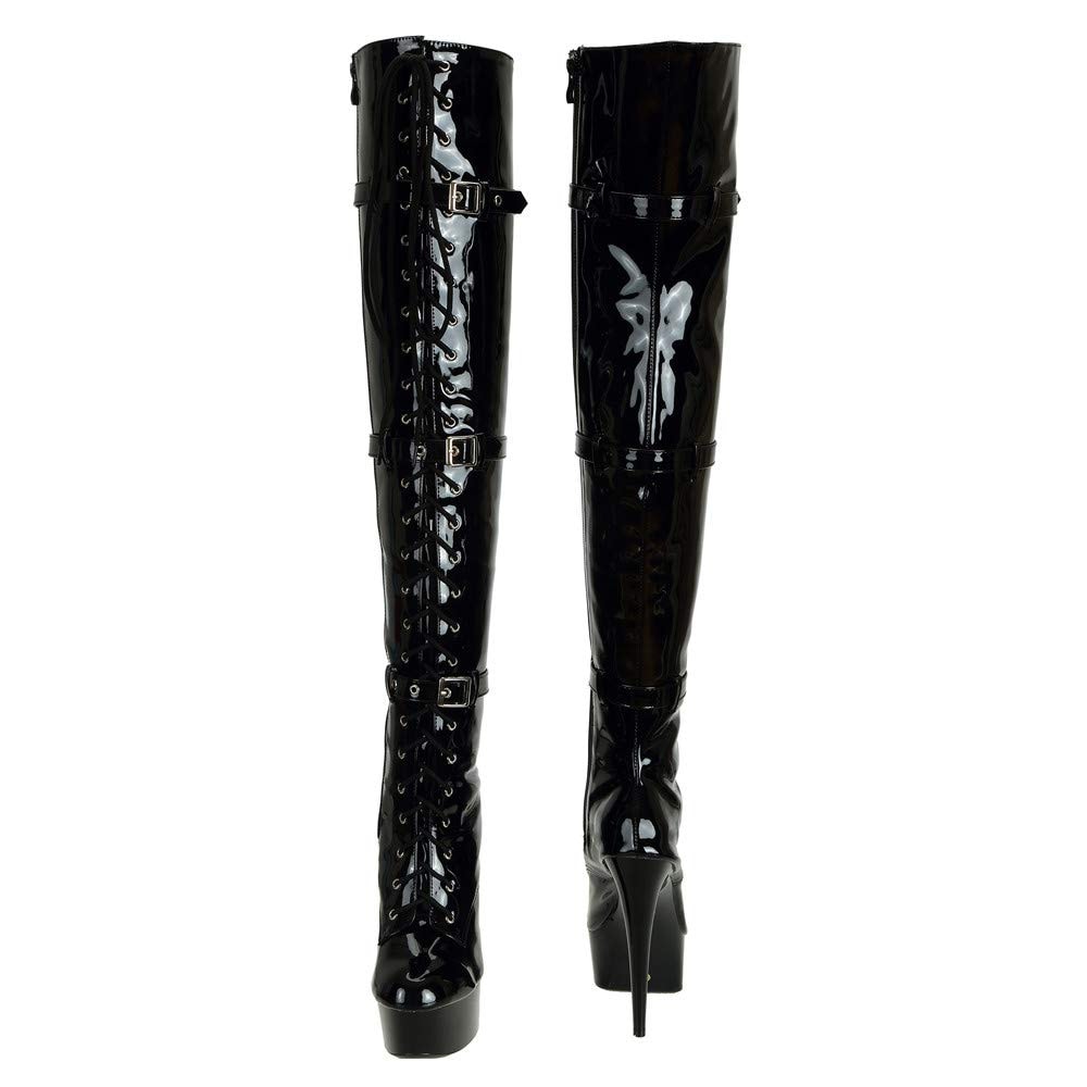 SheSole Women's Over The Knee Thigh High Heel Boots Platform Zip Buckle Lace Up Black Boots for Cosplay Costume - Image 2