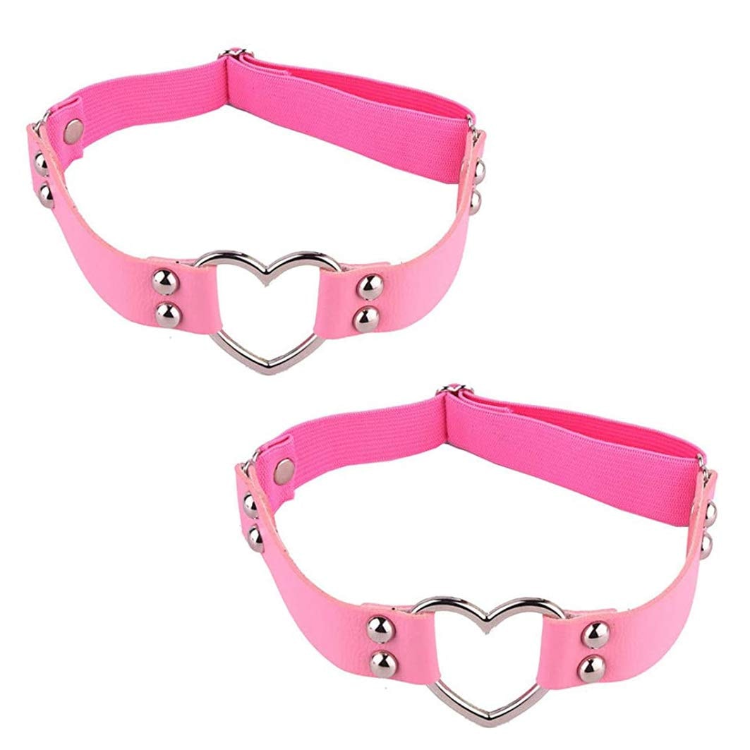 BaBakiak 2PCS Leather Heart Garter - Adjustable Leg Ring for Cosplay, Spike Party: BaBakiak 2PCS Leather Heart Garter - Adjustable Leg Ring for Cosplay, Spike Party