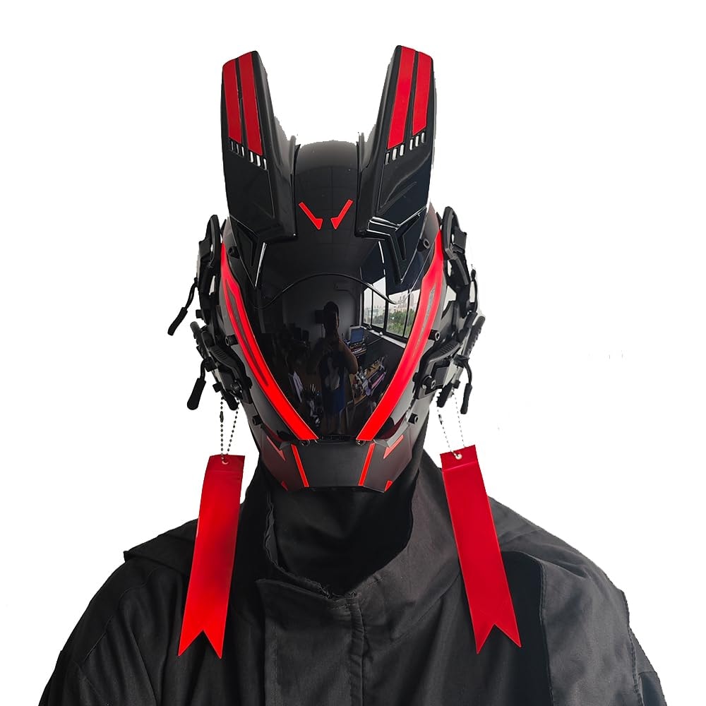 KYEDAY Punk Mask for Men,LED Mask for Women,Futuristic Punk Techwear, Cosplay Halloween Fit Party Music Festival Accessories: Red