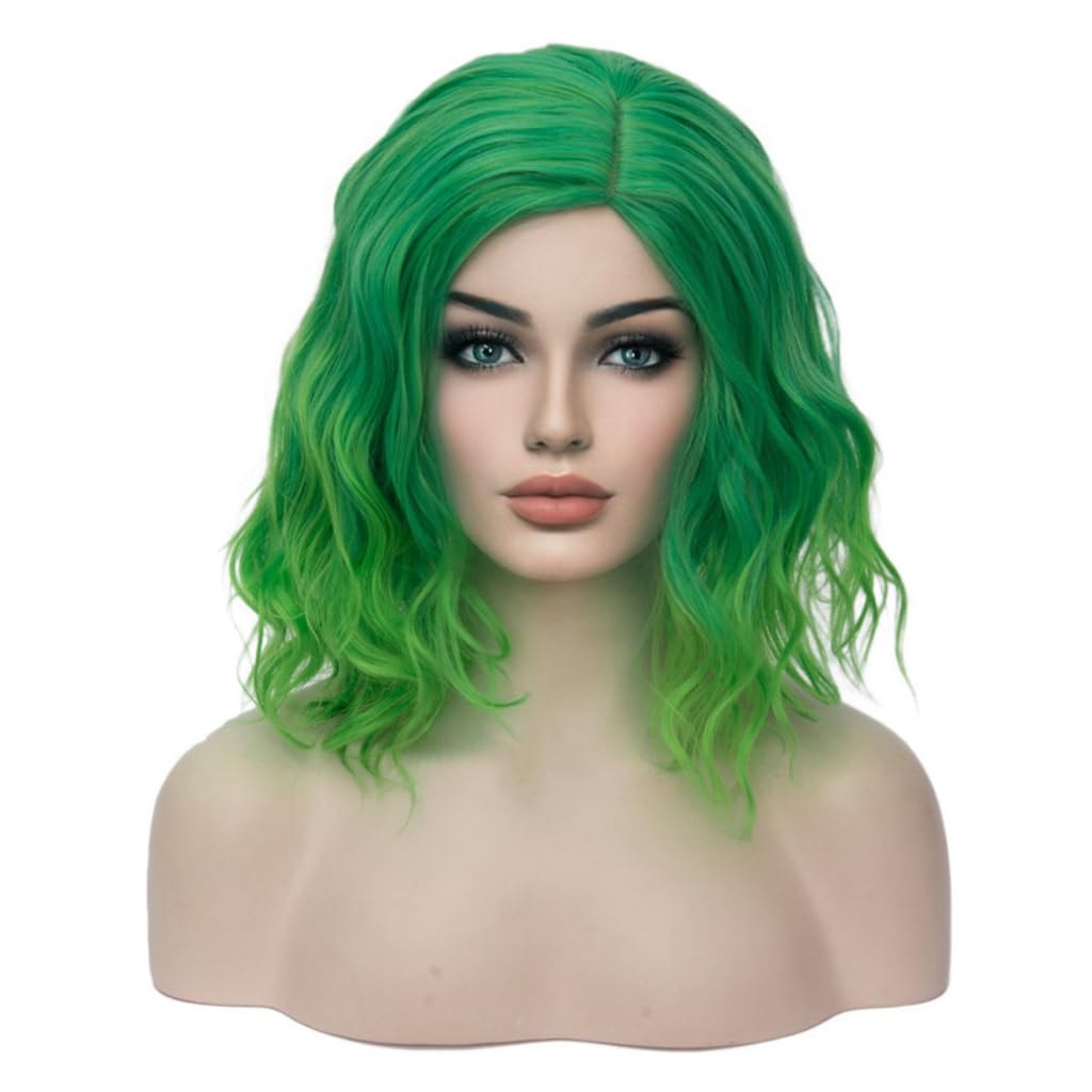 BERON  Wigs for Women Short Curly Bob Wavy Wig Girls Ombre Green 14" Body Wave Shoulder Length Hair Wig Heat Resistant Synthetic Halloween Cosplay Daily Party Wigs: Green