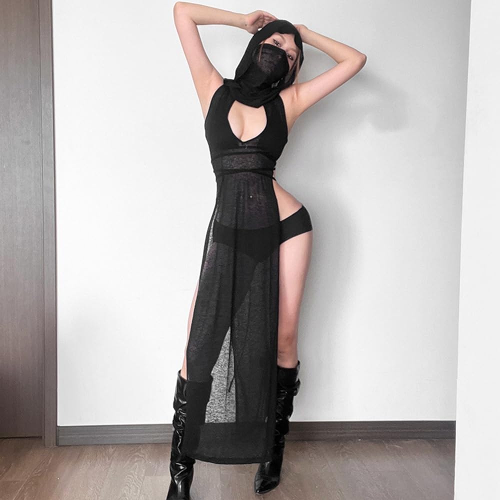 Sexy Cover Ups for Swimsuit Mock Neck Bikini Coverups High Split Dress with Hooded - Image 2