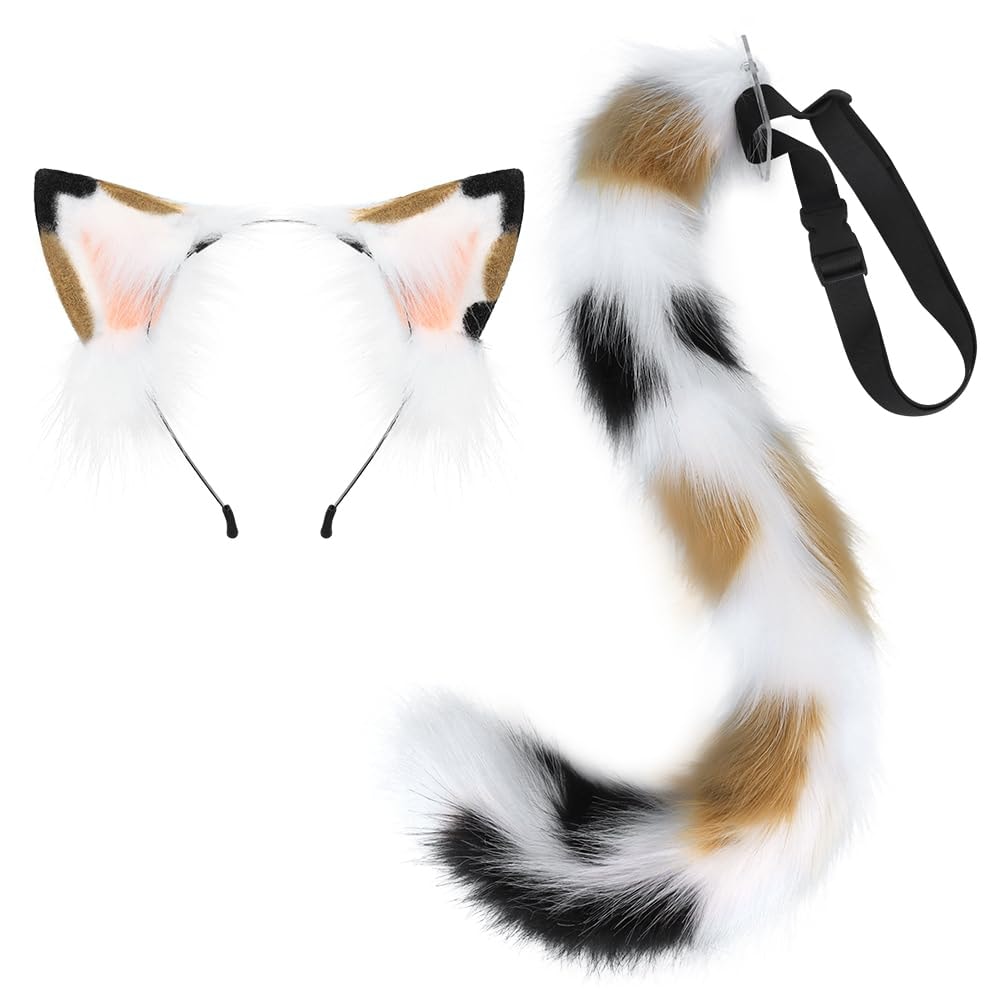 JUNBOON Cat Wolf Fox Tail Faux Fur Ear Headband Set Adult Halloween Xmas Fancy Party Cosplay Costume Gifts: 2-kw