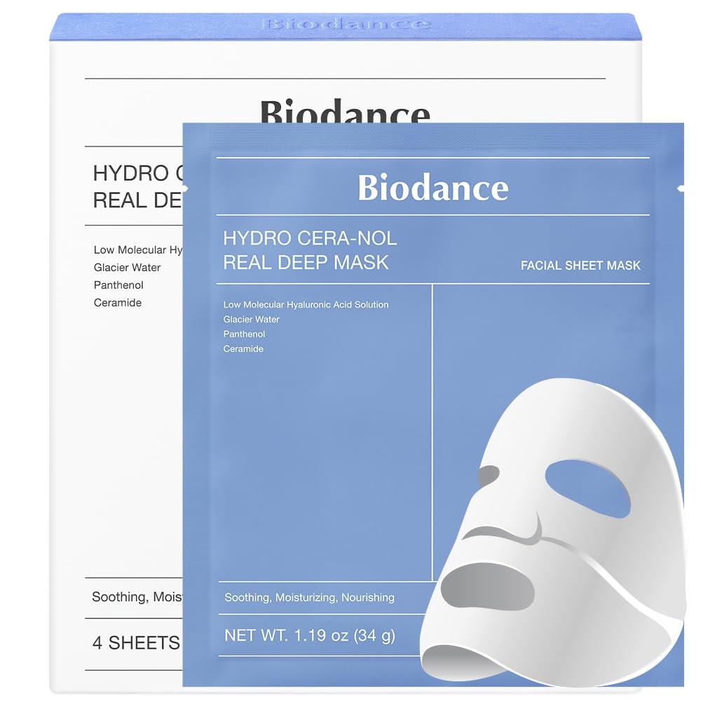 BIODANCE Hydro Cera-nol Real Deep Mask, Overnight Hydrogel Mask, Soothing, Moisturizing, Nourishing, 1.19oz(34g) x 4ea: 4 Count (Pack of 1) Cera-nol Mask