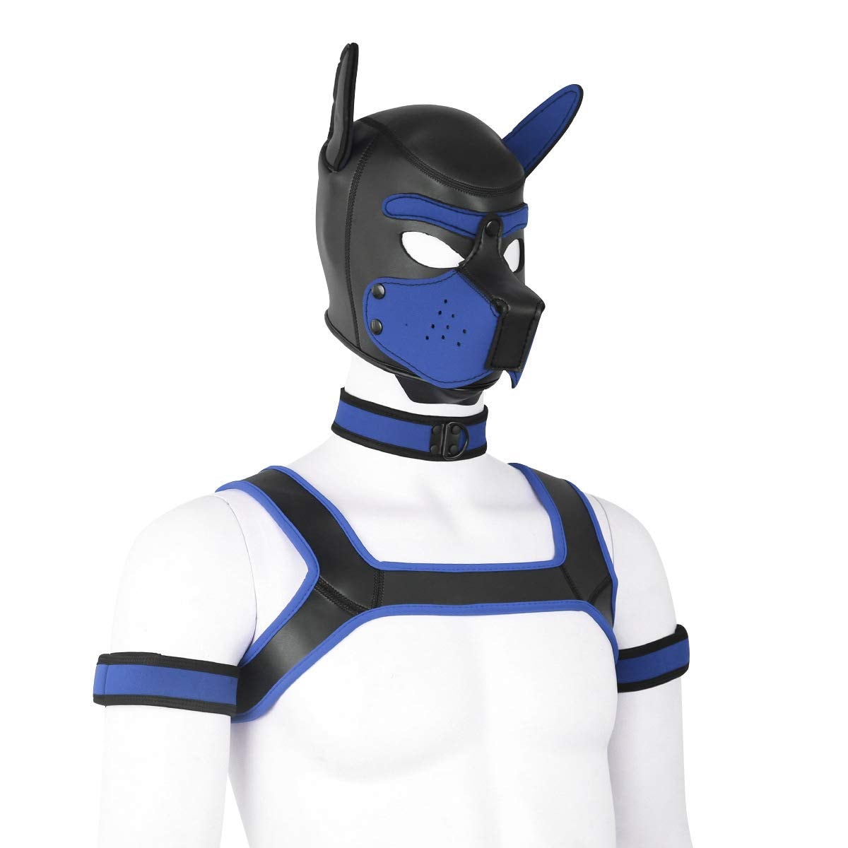 Adults Neoprene Puppy Hood Custom Animal Head Mask Novelty Costume Dog Hood Mask,Collar,Armband and Harness Set: 4