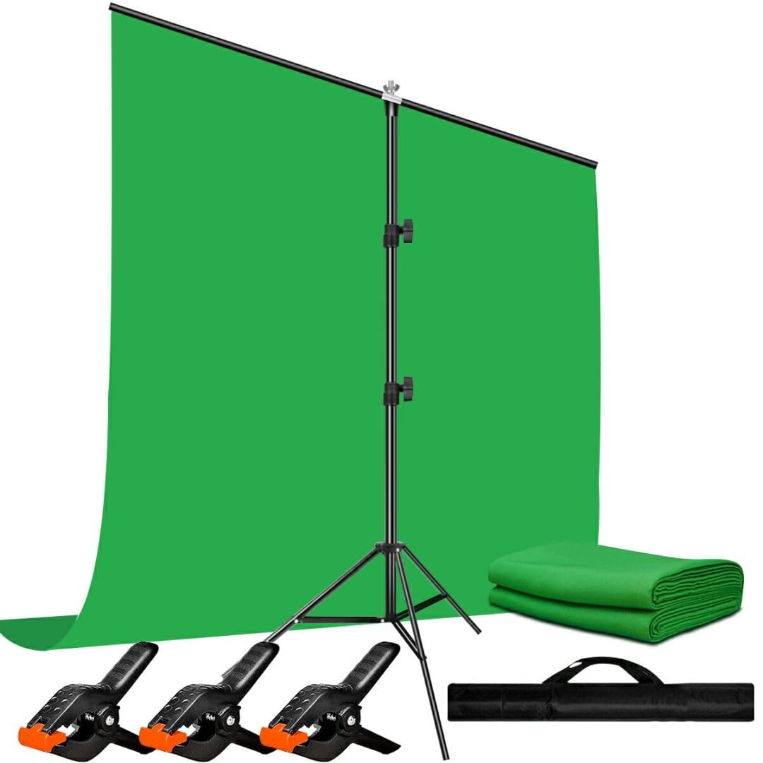 5X6.5ft Green Screen Backdrop with Stand Height Adjusted, Washable, Ironable Green Screen with T-Shape Background Stand Kit with Carrying Bag & Clamps for Streaming, Video, Zooming, Gaming: 5X6.5Ft green screen backdrop kit