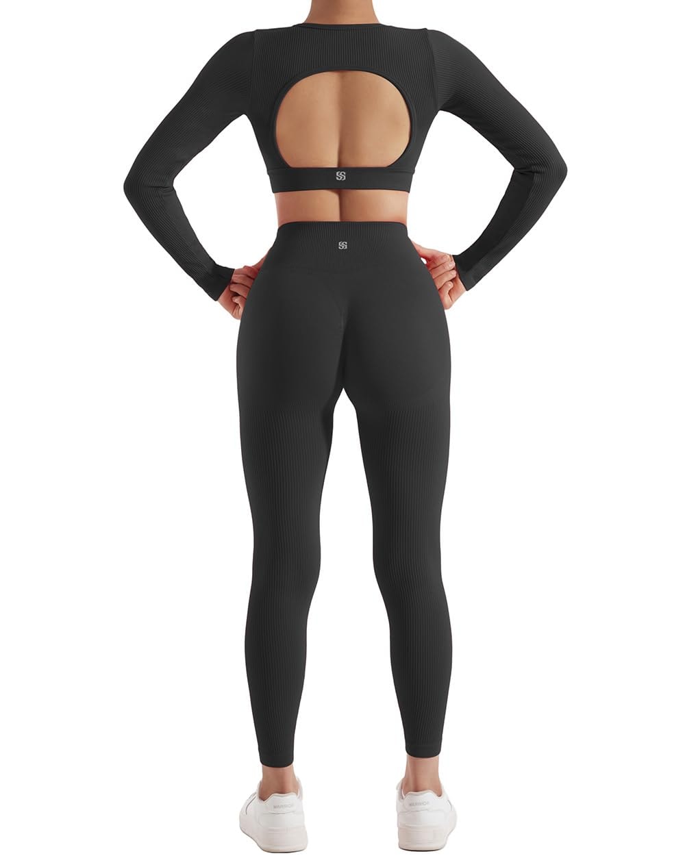 SUUKSESS Open Back Long Sleeve Scrunch Butt Booty Leggings Seamless Ribbed Workout Sets 2 Piece Outfits - Image 4