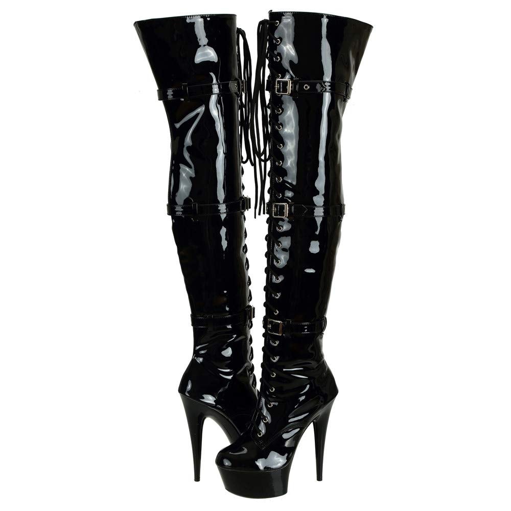 SheSole Women's Over The Knee Thigh High Heel Boots Platform Zip Buckle Lace Up Black Boots for Cosplay Costume - Image 6