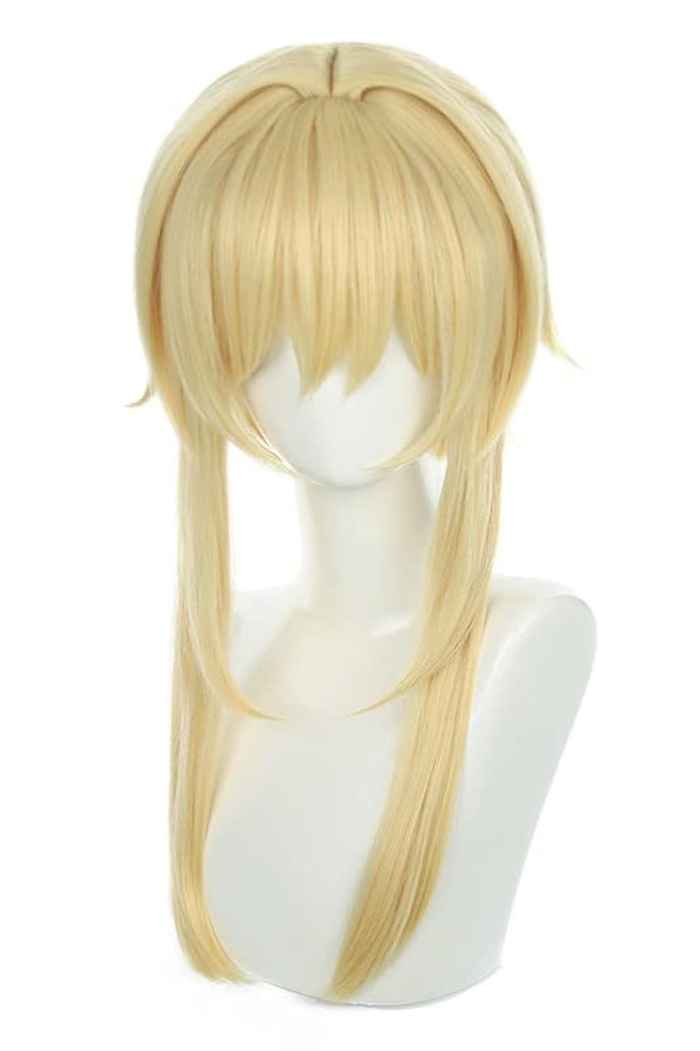 Gold Mixed with Yellow Straight Ponytail Synthetic Wig with Ribbon for Cosplay Fischl Wig Halloween Costume Party Wigs: Lumine/Gold