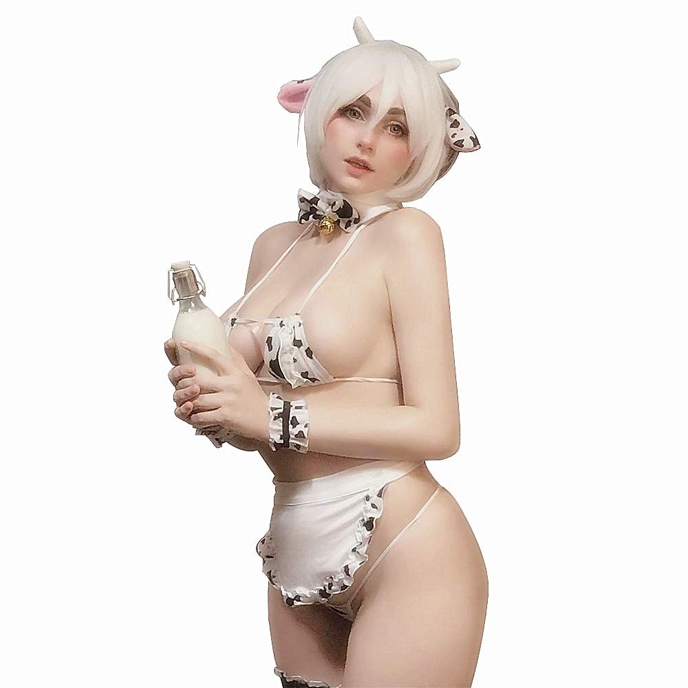 YOMORIO Sexy Milk Cow Lingerie with Stocking Anime Lingerie Womens Sexy Cow Bikini Lingerie Lolita Japanese Cosplay Underwear: YOMORIO Sexy Milk Cow Lingerie with Stocking Anime Lingerie Womens Sexy Cow Bikini Lingerie Lolita Japanese Cosplay Underwear