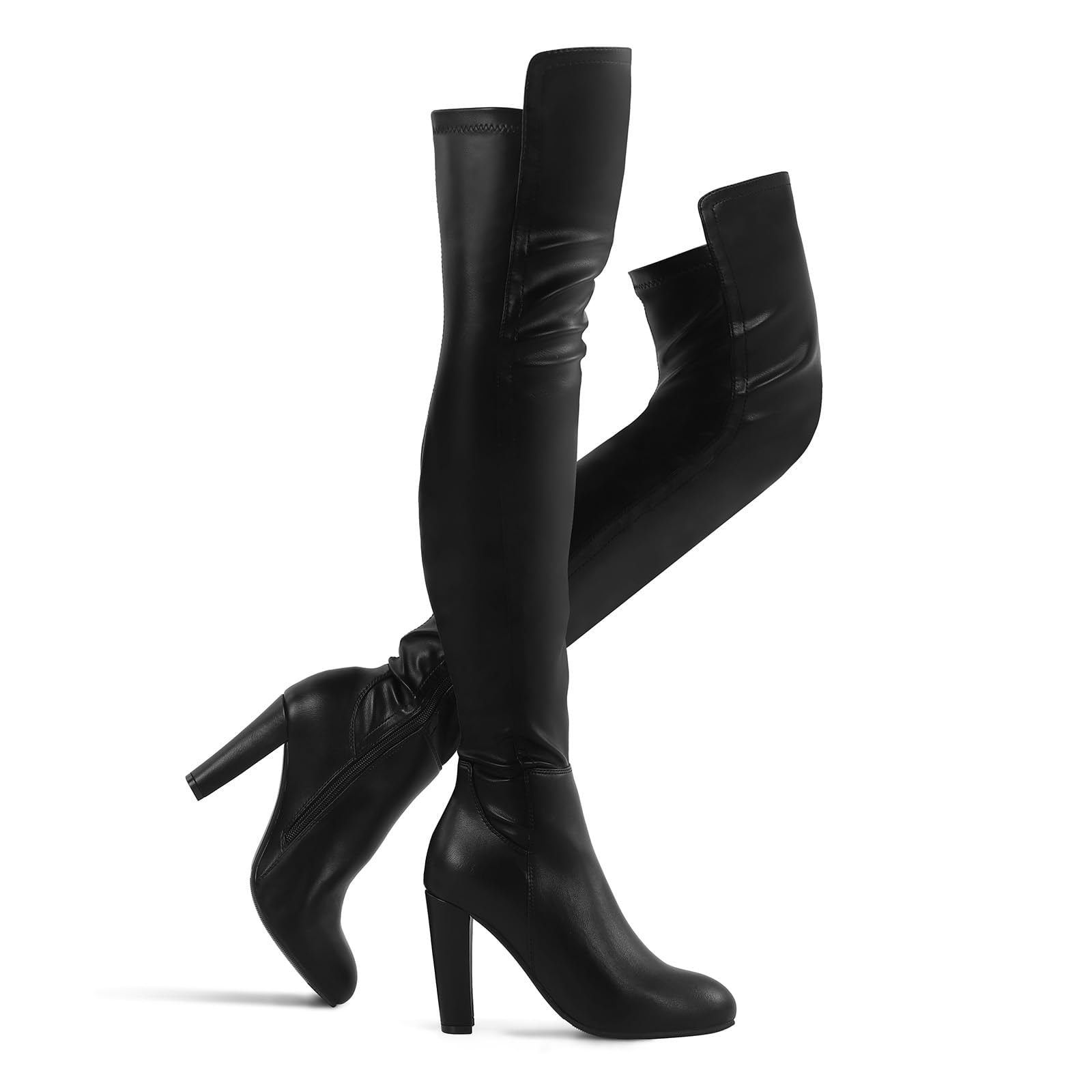 Shoe'N Tale Women Faux Suede Chunky Heel Stretch Over The Knee Thigh High Boots - Image 1