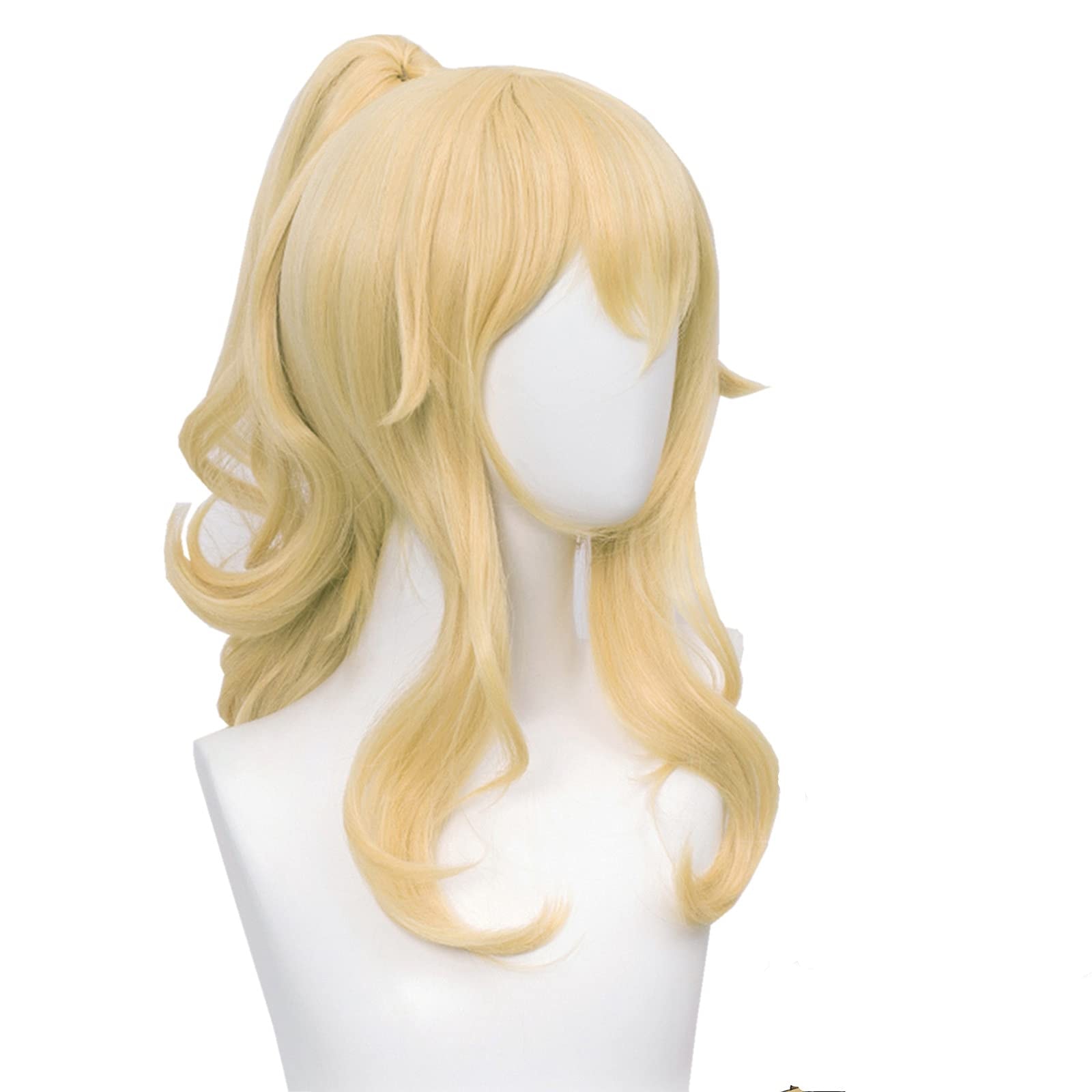 SL Wavy Blonde Ponytail Wig for Jean Cosplay,Golden Princess Hair Wigs with Pigtails Bangs + Wig Cap for Halloween Peach Costume: Middle Blonde Jean