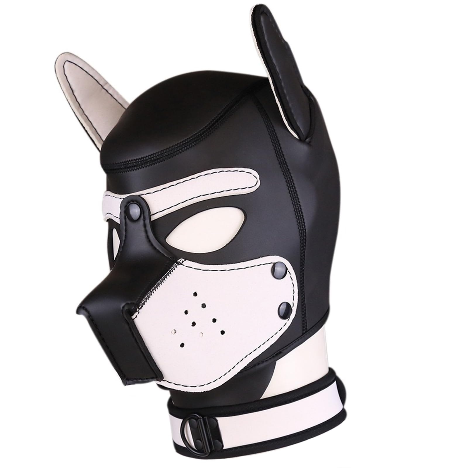 XL Adults Neoprene Pup Mask with Collar, Removable Full Face Pup Hood: White