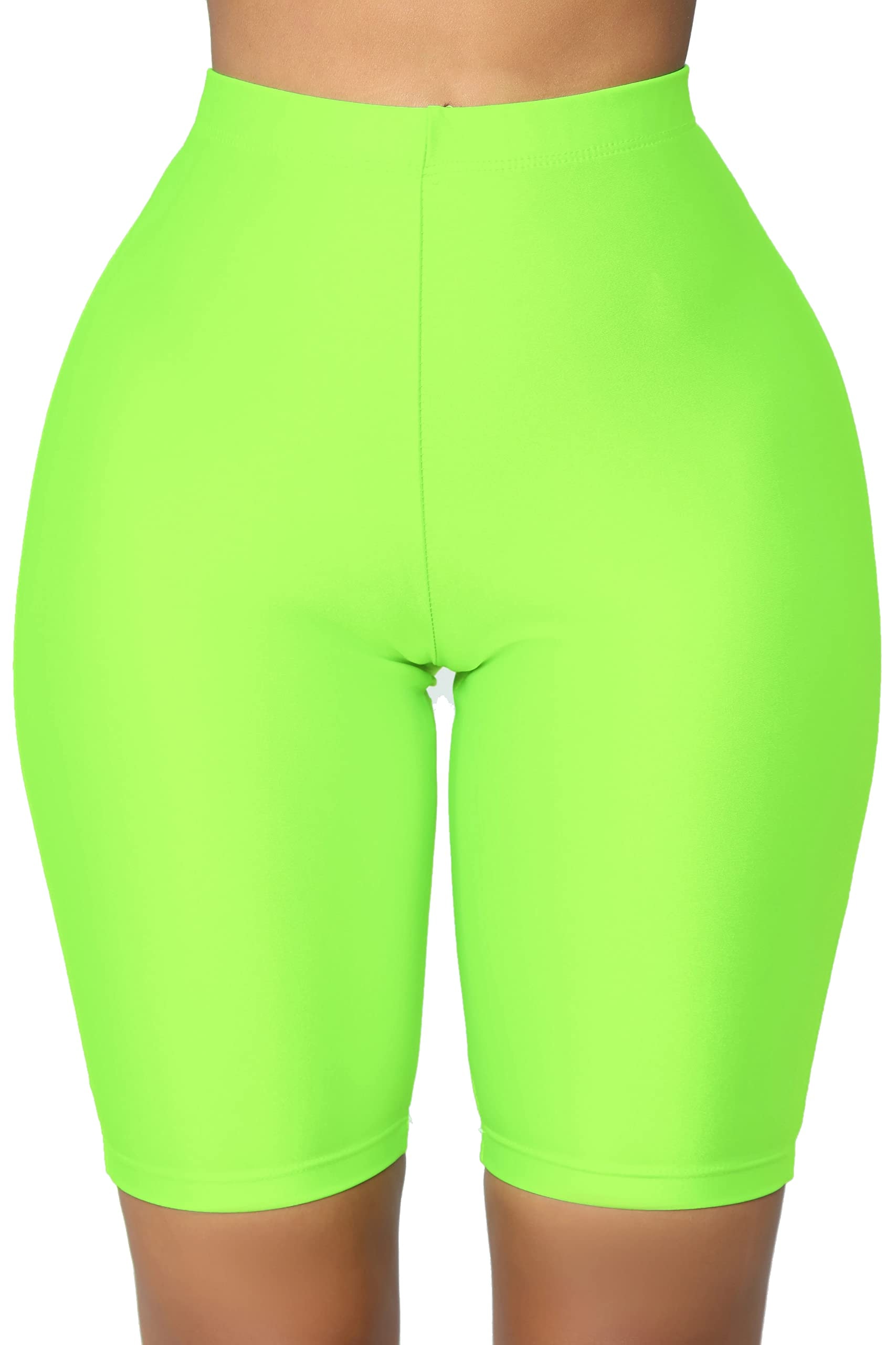 SUNFEXOY Biker Shorts for Women,High-Waisted Shiny Neon Bright Active Workout Yoga Pants Running Shorts Knee Length: SUNFEXOY Biker Shorts for Women,High-Waisted Shiny Neon Bright Active Workout Yoga Pants Running Shorts Knee Length