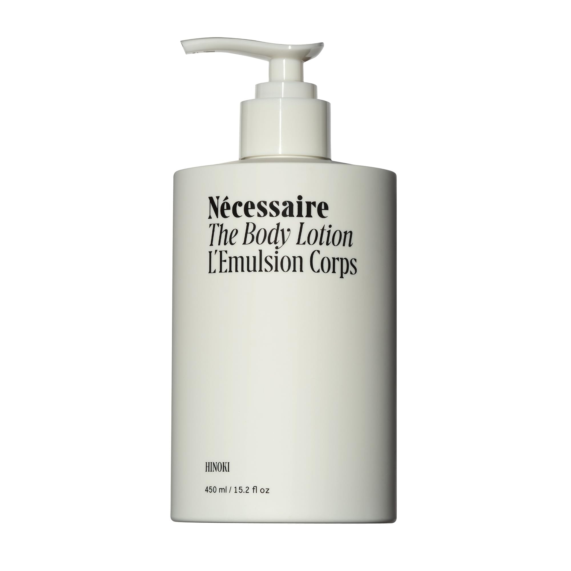 Nécessaire The Body Lotion with Pump. Fragrance-Free. Multi-Peptide Firming Lotion to Moisturize, Firm, Strengthen. 2.5% Niacinamide, Vitamin C/E + Omega 6/9. 450ml / 15.2 fl oz: Hinoki 15.2 Fl Oz (Pack of 1)