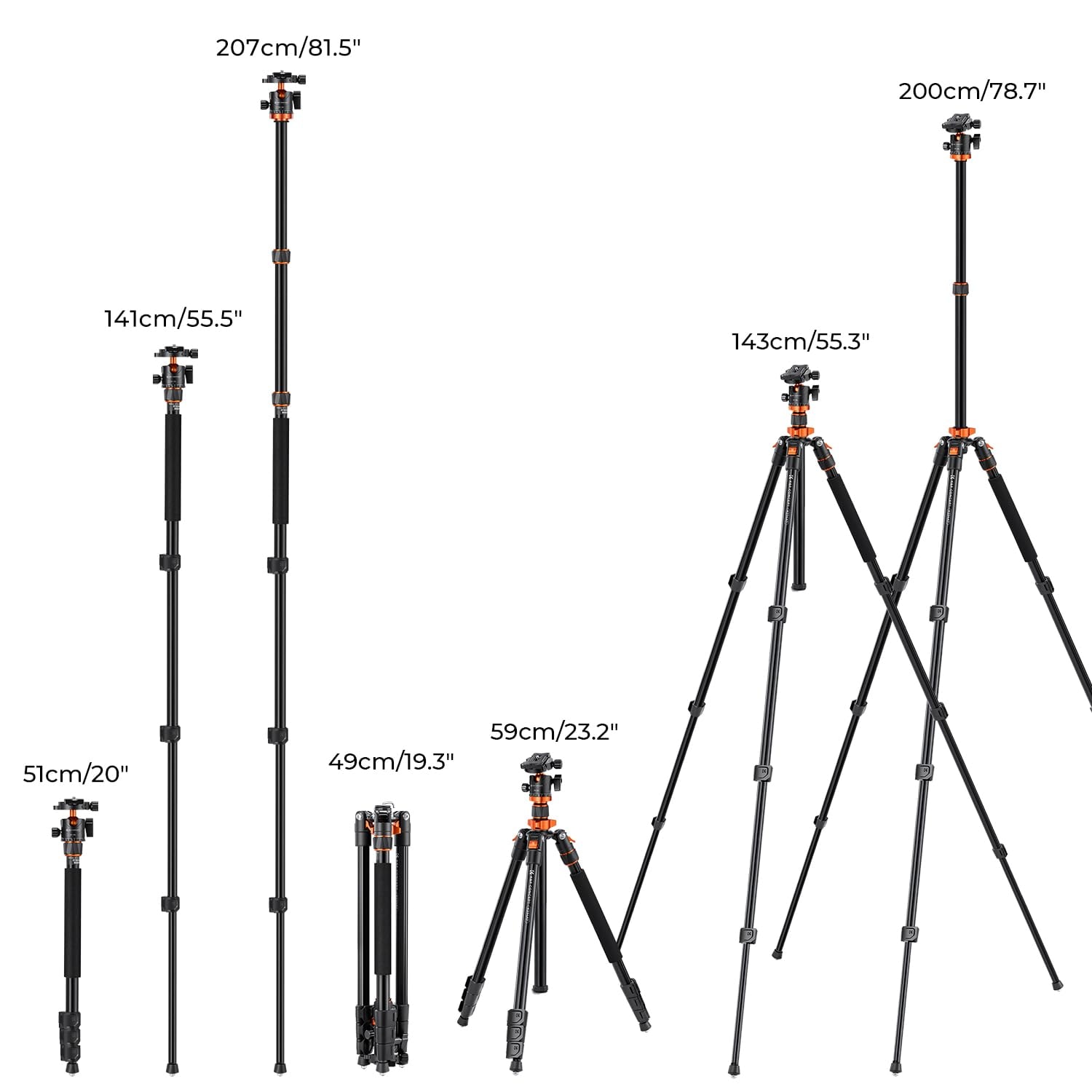 K&F Concept 78 inch Camera Tripod for DSLR Compact Aluminum Tripod with 360 Degree Ball Head and 10KG Load for Travel and Work  (S210) - Image 7