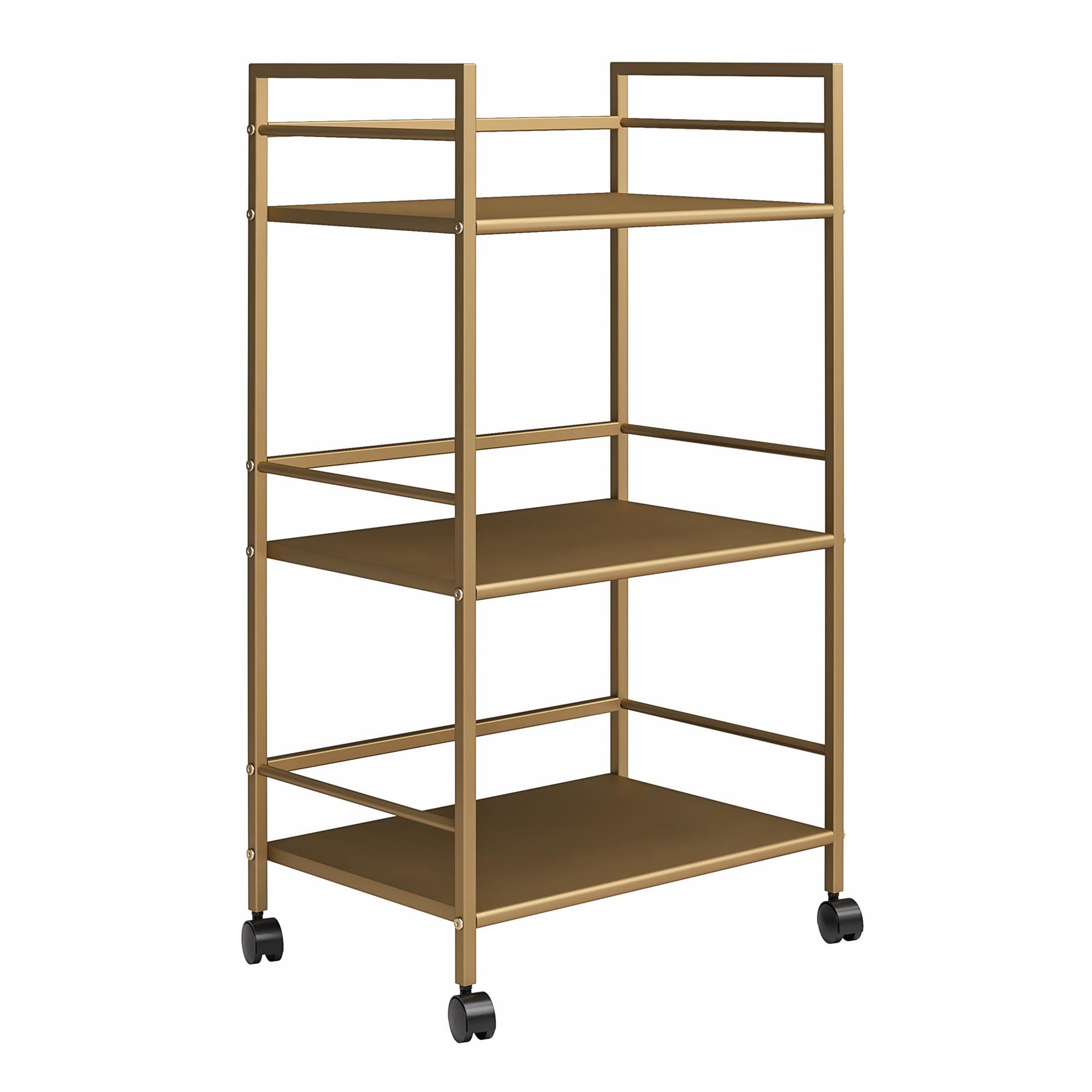 Novogratz Helix Small Bar Cart for the Home, 3 Tier Rolling Cart With Wheels, Kitchen Cart with Storage for Beverages and Wine, Gold: Novogratz Helix Small Bar Cart for the Home, 3 Tier Rolling Cart With Wheels, Kitchen Cart with Storage for Beverages and Wine, Gold