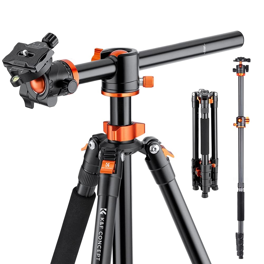 K&F Concept 90 inch/230cm Ultra High Camera Tripod,Horizontal Overhead Shooting Travel Tripods with Metal Ball Head 10KG Load Capacity,Detachable Monopod, for Indoor and Outdoor Use: T255A3+BH-28L