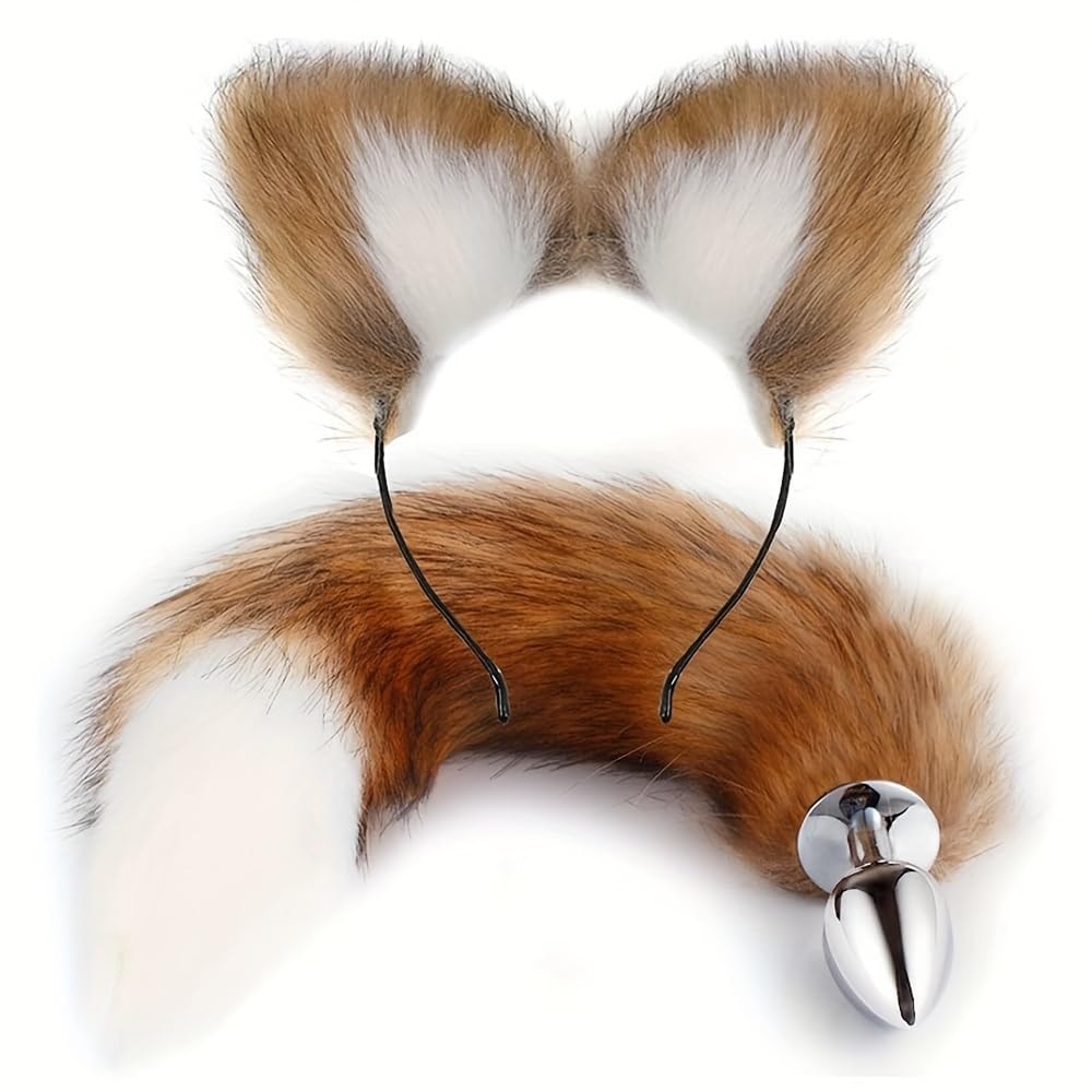 Fox Costume Set for Adults: Sexy Faux Fur Fox Tail Plug, Ears Headband, and Adjustable Hairband – Perfect for Cosplay, Roleplay, and Fancy Dress: Fox Costume Set for Adults: Sexy Faux Fur Fox Tail Plug, Ears Headband, and Adjustable Hairband – Perfect for Cosplay, Roleplay, and Fancy Dress