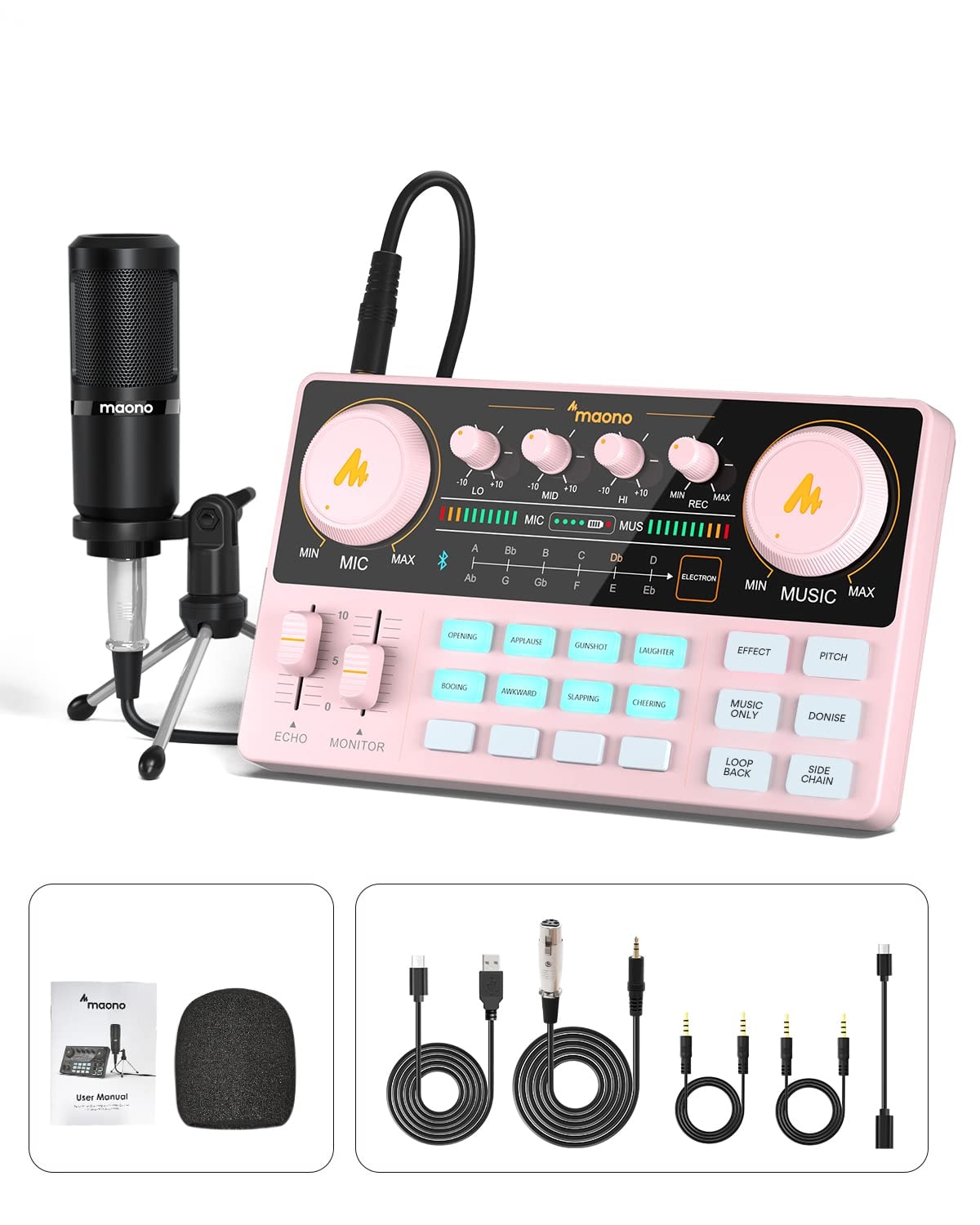 MAONO Podcast Equipment Bundle Audio mixer All-in-One Podcast Production Studio with 3.5mm Microphone for Live Streaming, Podcast Recording, PC, Smartphone, DJ MaonoCaster Lite (AU-AM200-S1): AU-AM200-S1 Pink