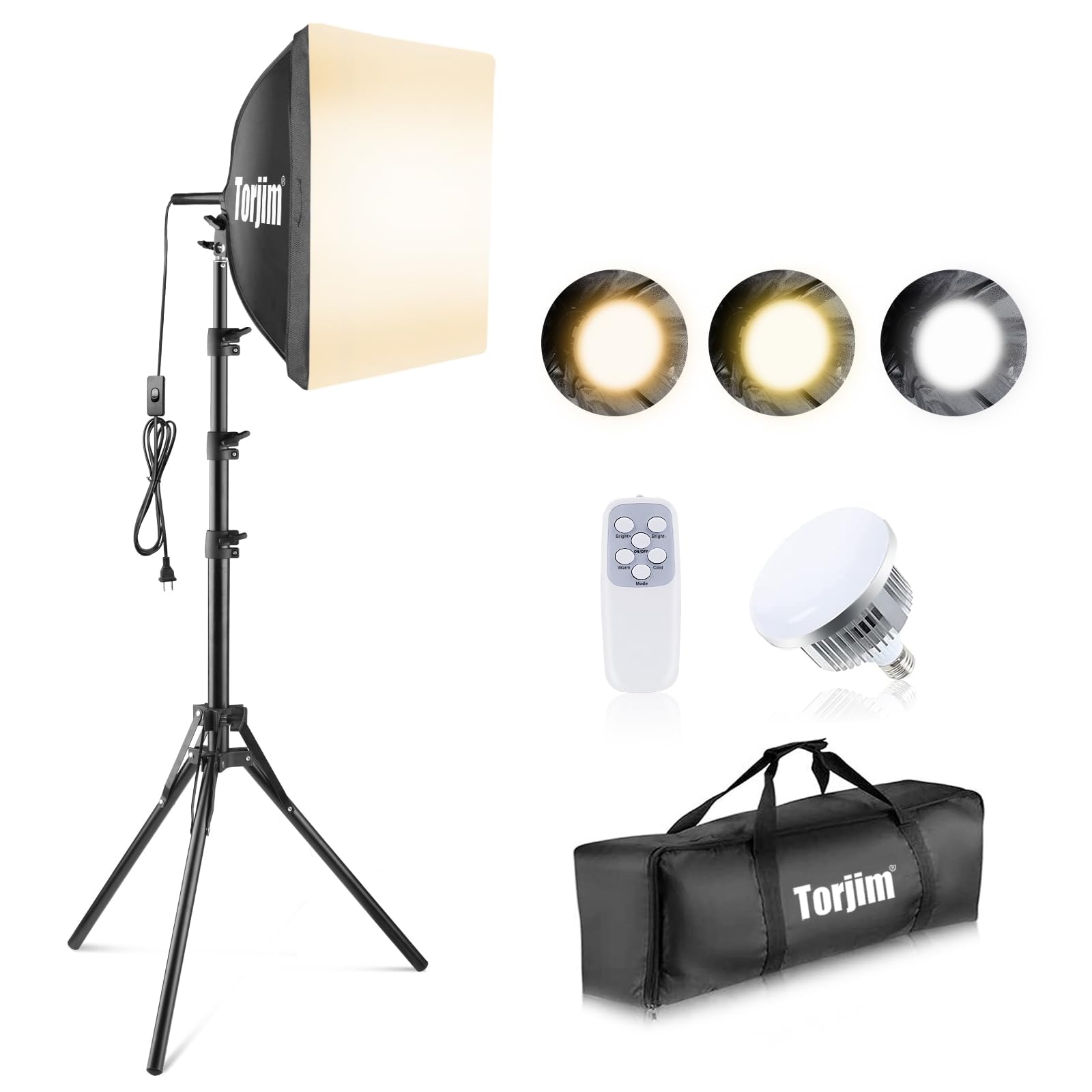 Torjim Softbox Photography Lighting Kit, 16'' x 16'' Professional Softbox Lighting Kit with 85W 3000-7500K LED Bulbs, Studio Lights for Photography/Video Recording/Live Streaming/Portraits Shooting - Image 1