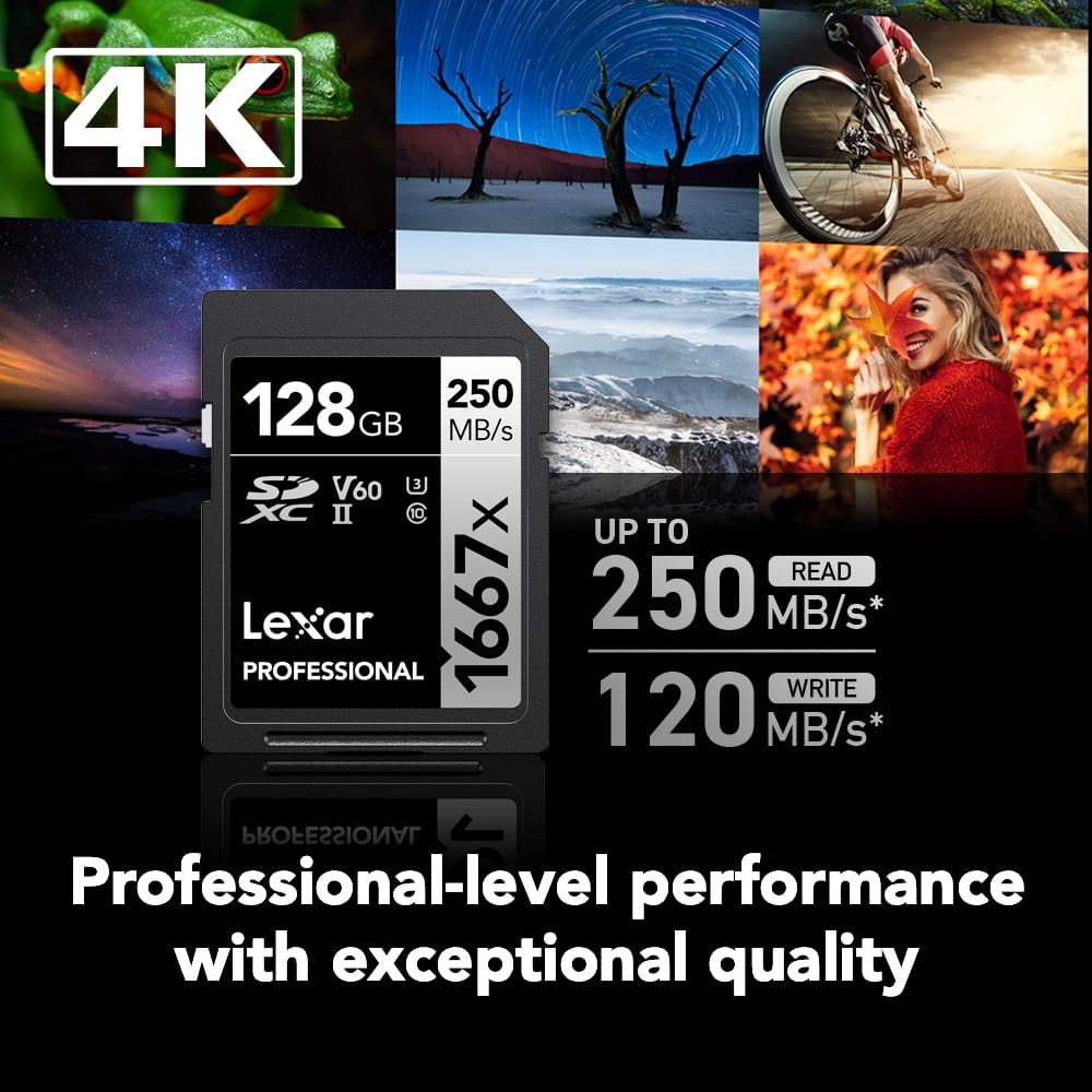 Lexar 128GB (2-Pack) Professional 1667x SDXC Memory Cards, UHS-II, C10, U3, V60, Full-HD & 4K Video, Up To 250MB/s Read, for Professional Photographer, Videographer, Enthusiast (LSD128CBNA16672) - Image 2