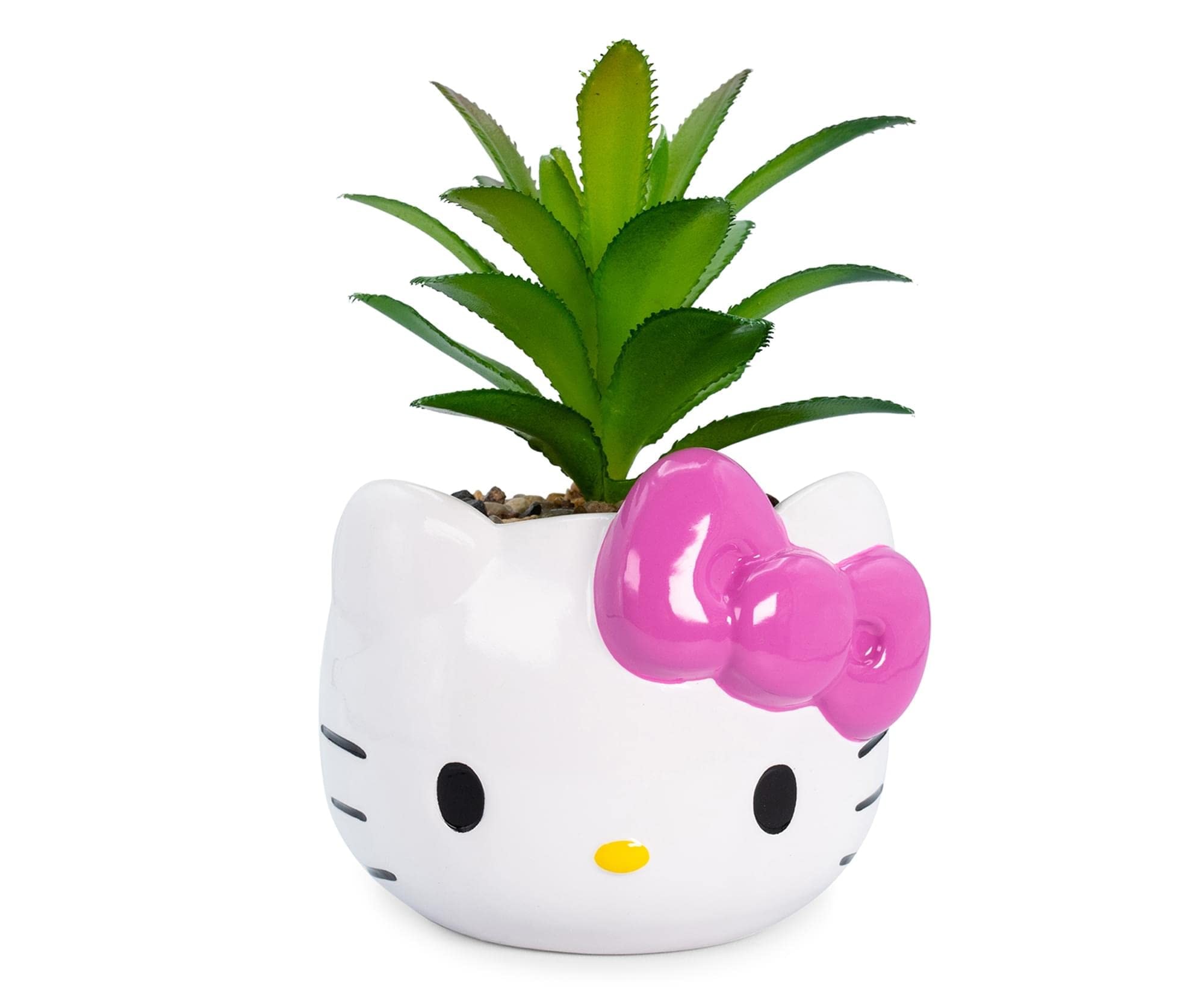 Silver Buffalo Sanrio Hello Kitty Face 3-Inch Ceramic Mini Planter with Artificial Succulent: Silver Buffalo Sanrio Hello Kitty Face 3-Inch Ceramic Mini Planter with Artificial Succulent